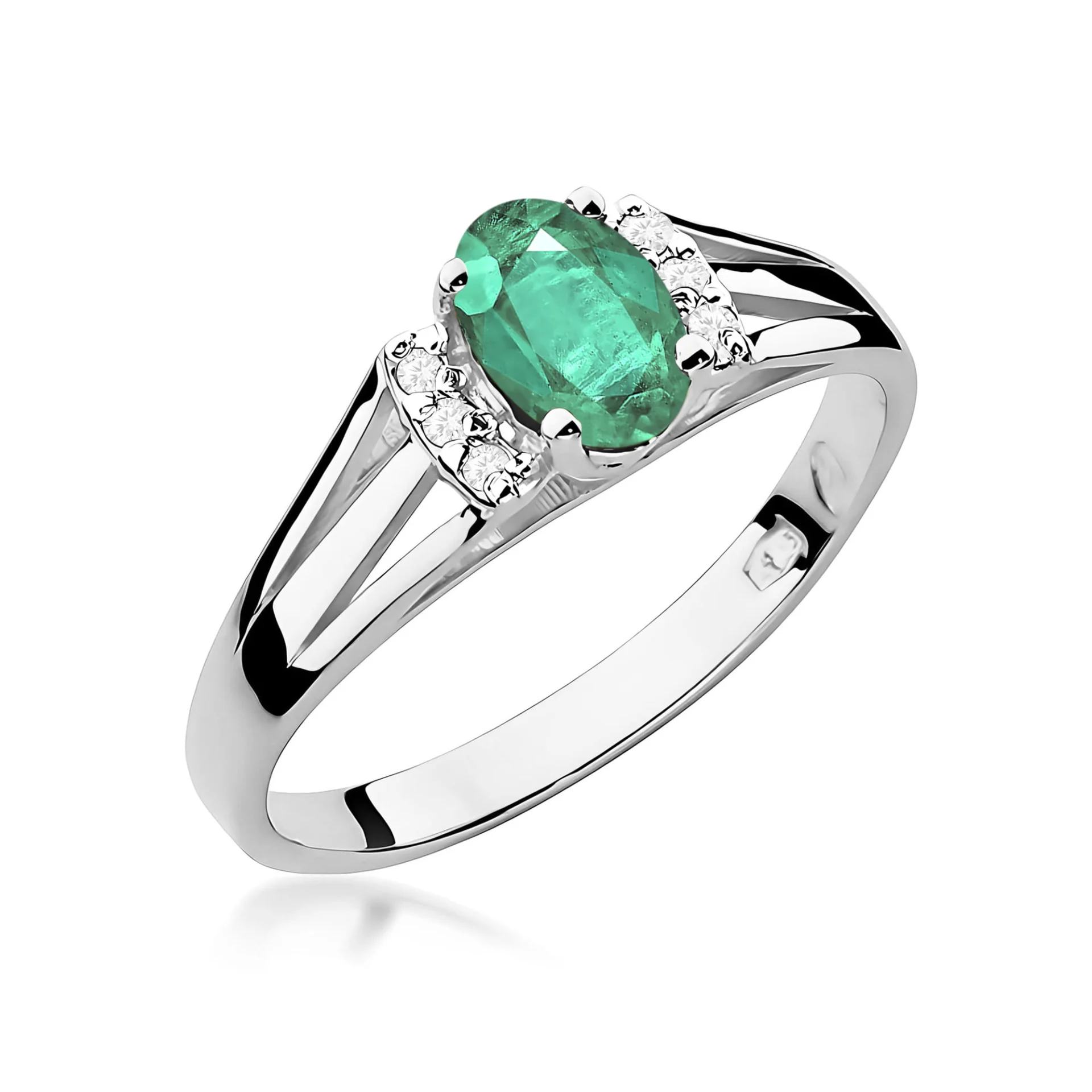 Pierścionek W0005 - Złoto Białe, 585, Szmaragd