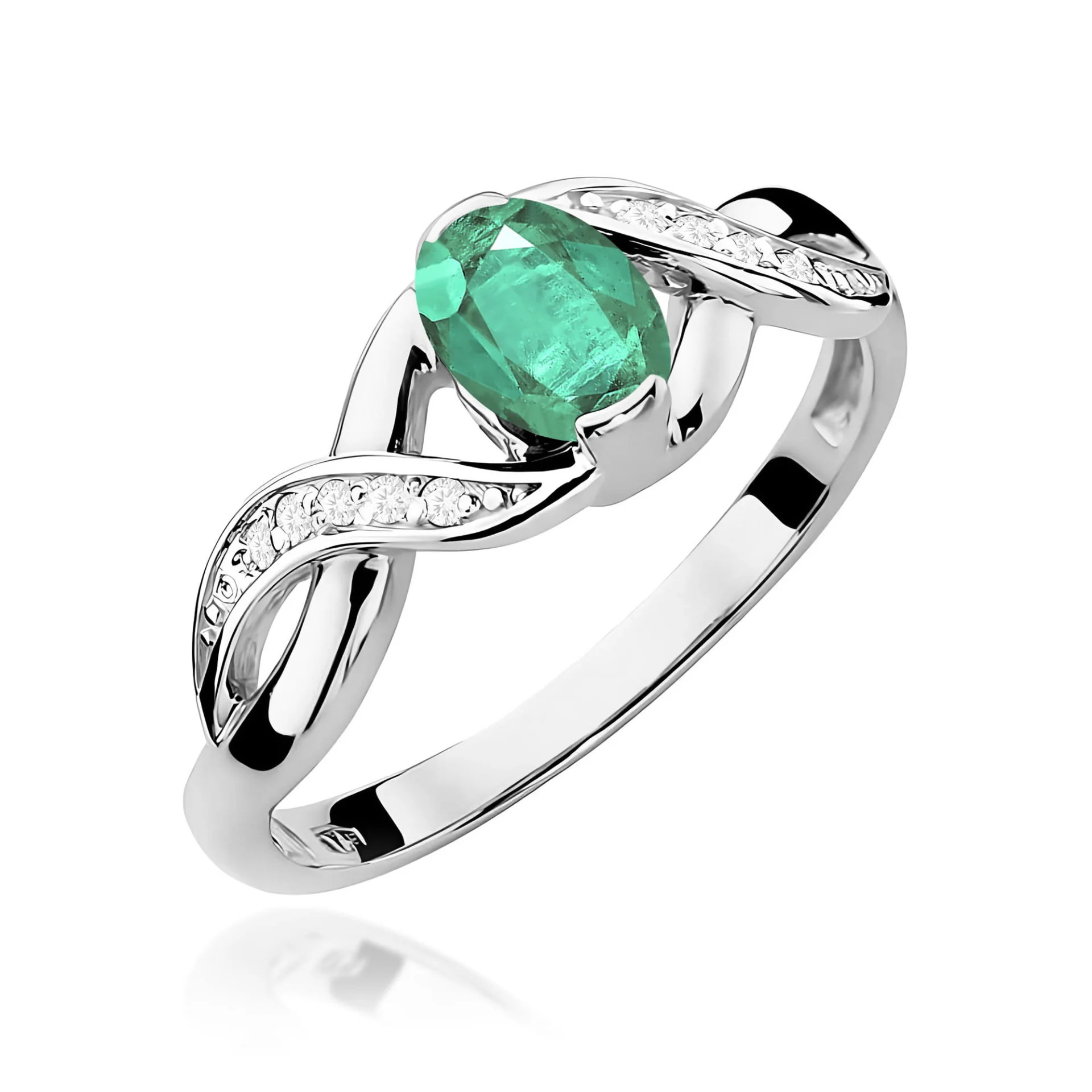 Pierścionek W0028 - Złoto Białe, 585, Szmaragd