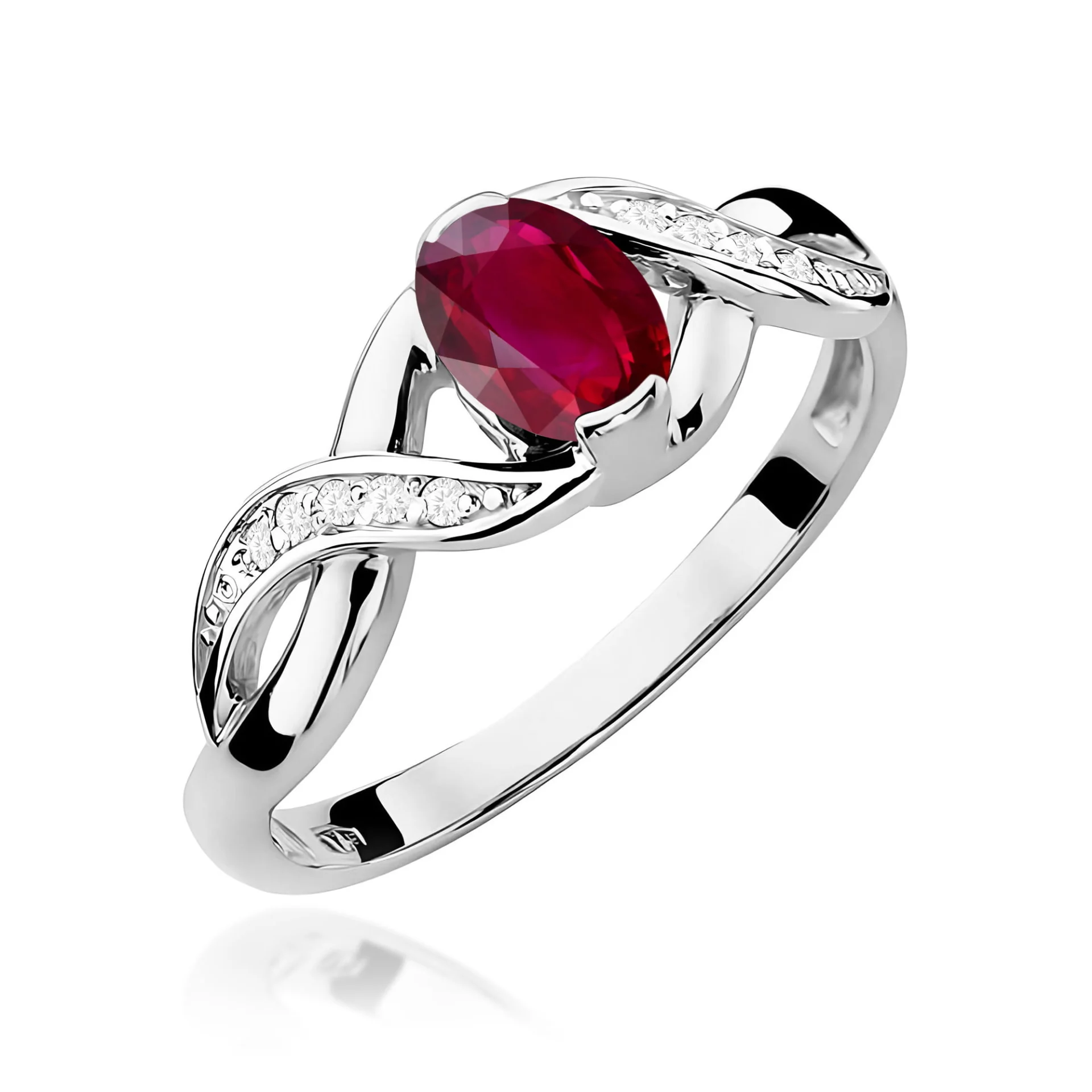Pierścionek W0028 - Złoto Białe, 585, Rubin