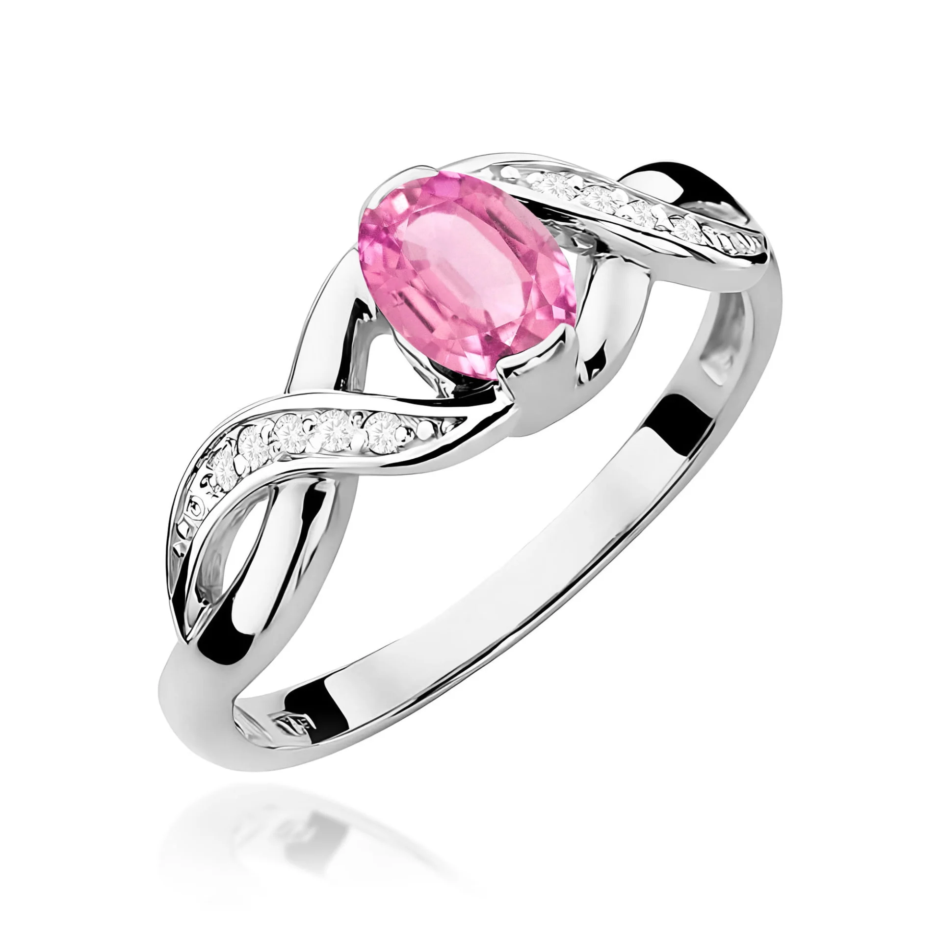 Pierścionek W0028 - Złoto Białe, 585, Szafir Różowy
