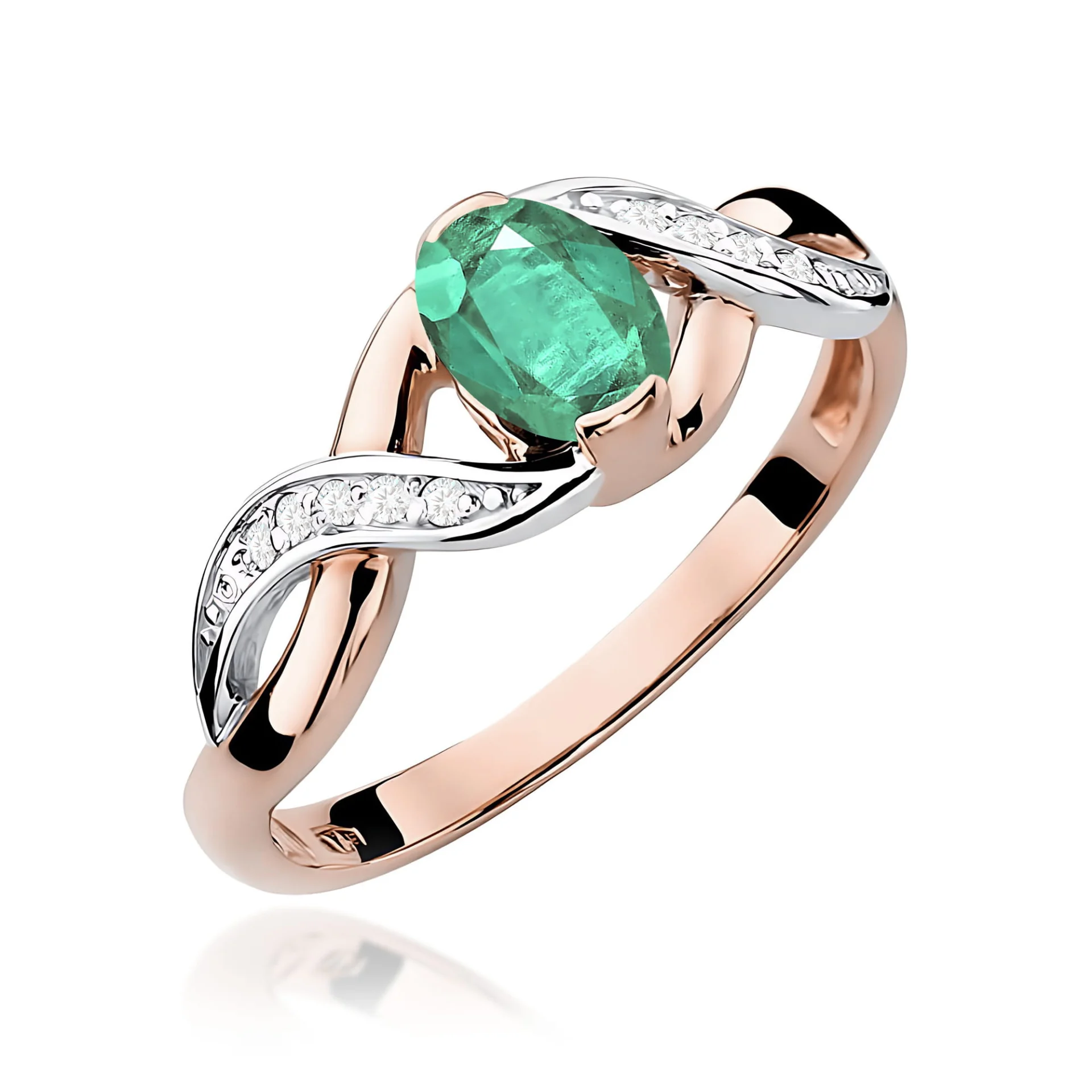 Pierścionek W0028 - Złoto Różowe, 585, Szmaragd