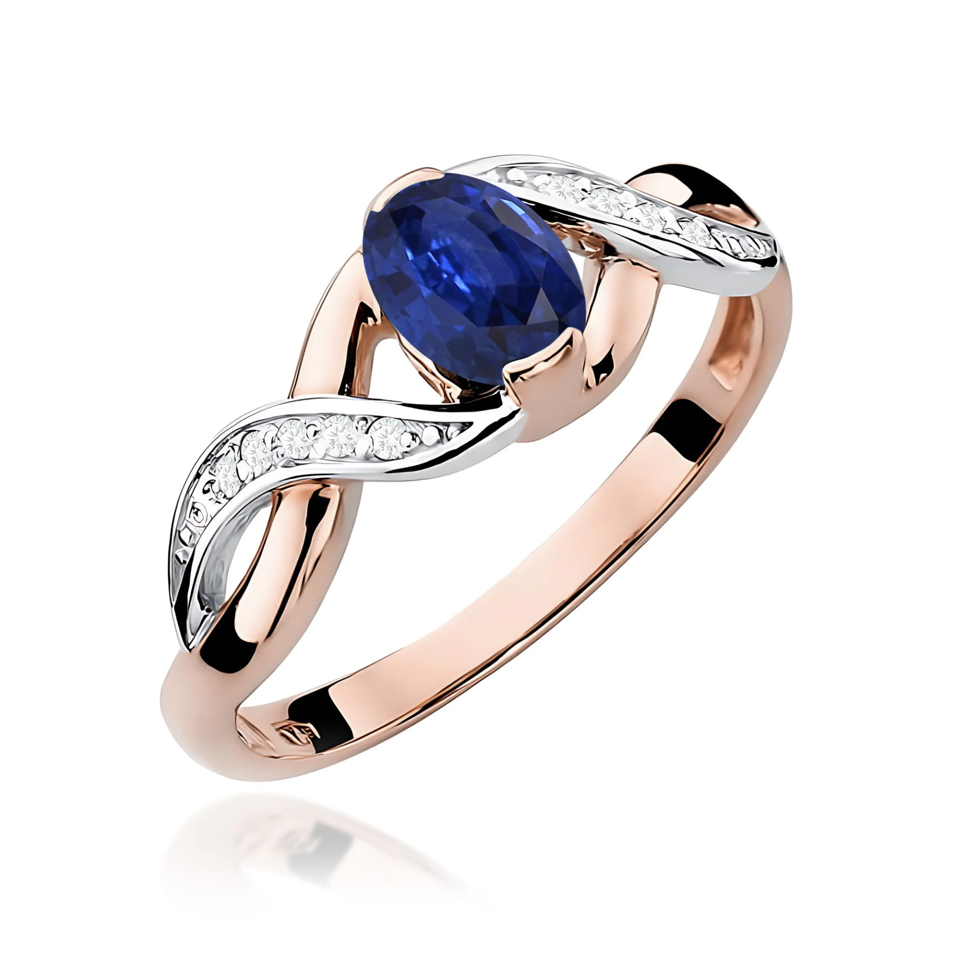 Pierścionek W0028 - Złoto Różowe, 585, Szafir