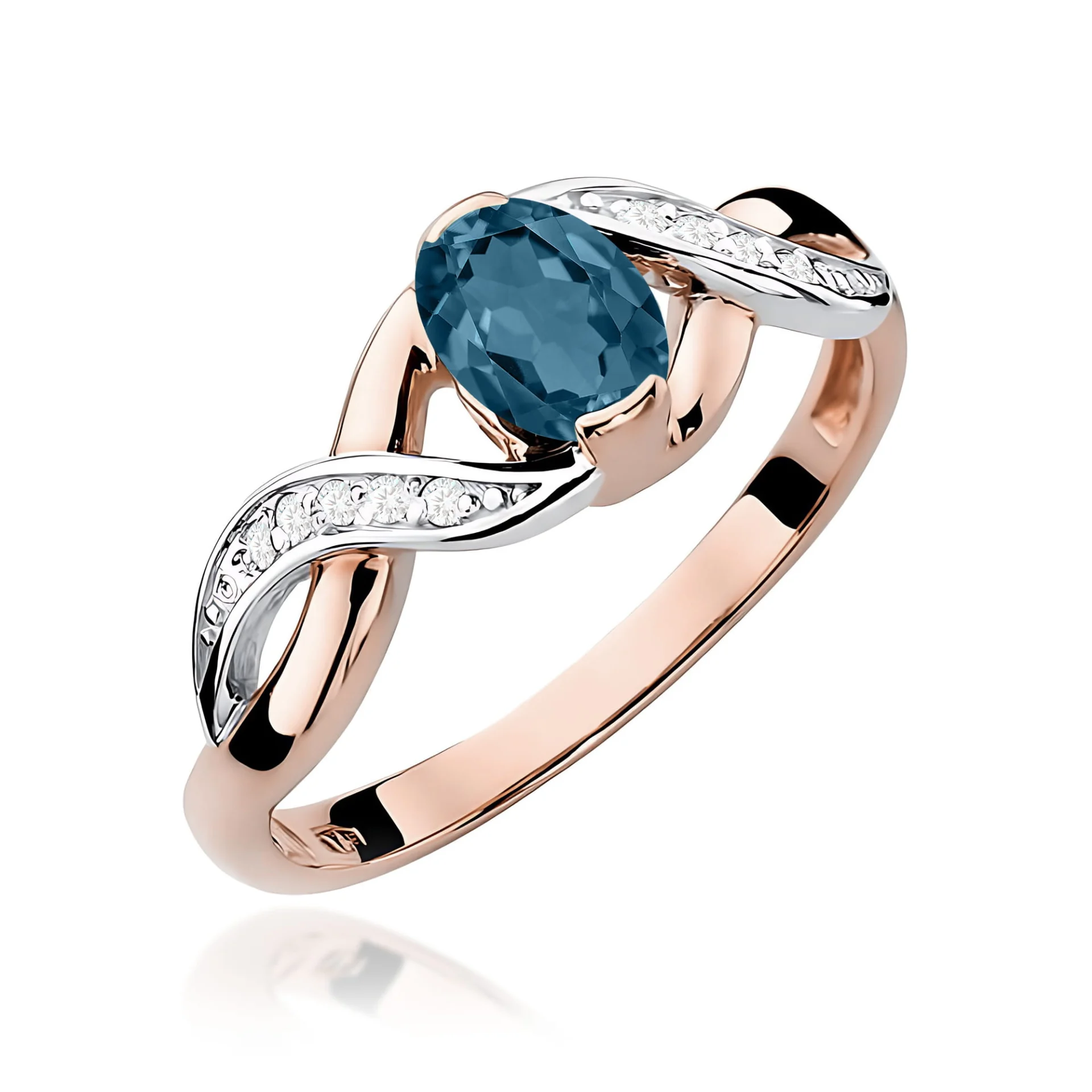 Pierścionek W0028 - Złoto Różowe, 585, Topaz London Blue