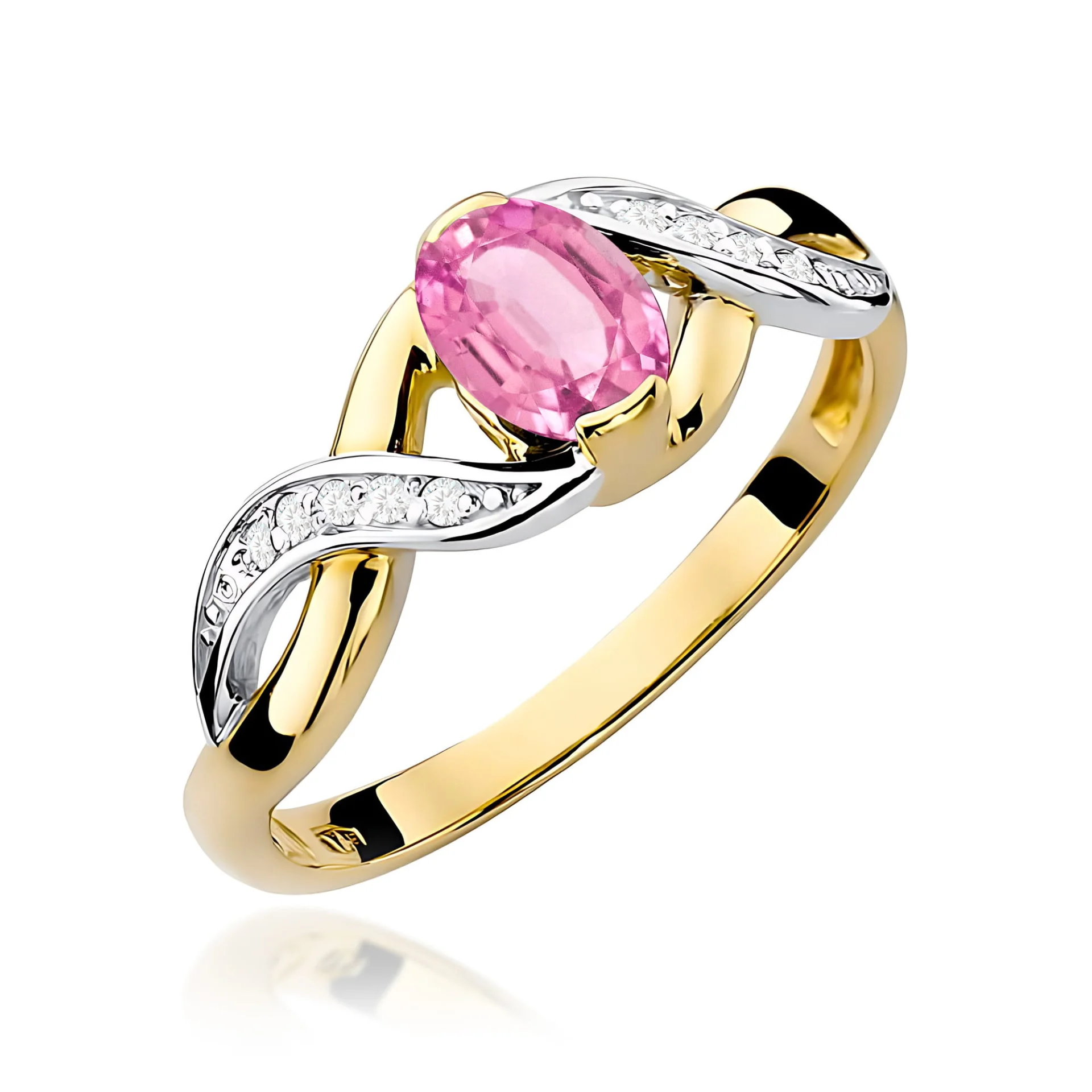 Pierścionek W0028 - Złoto Żółte, 585, Szafir Różowy