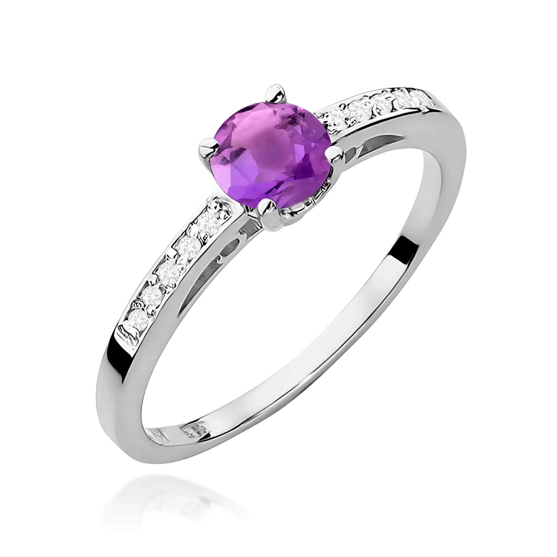 Pierścionek W0066 - Złoto Białe, 585, Ametyst