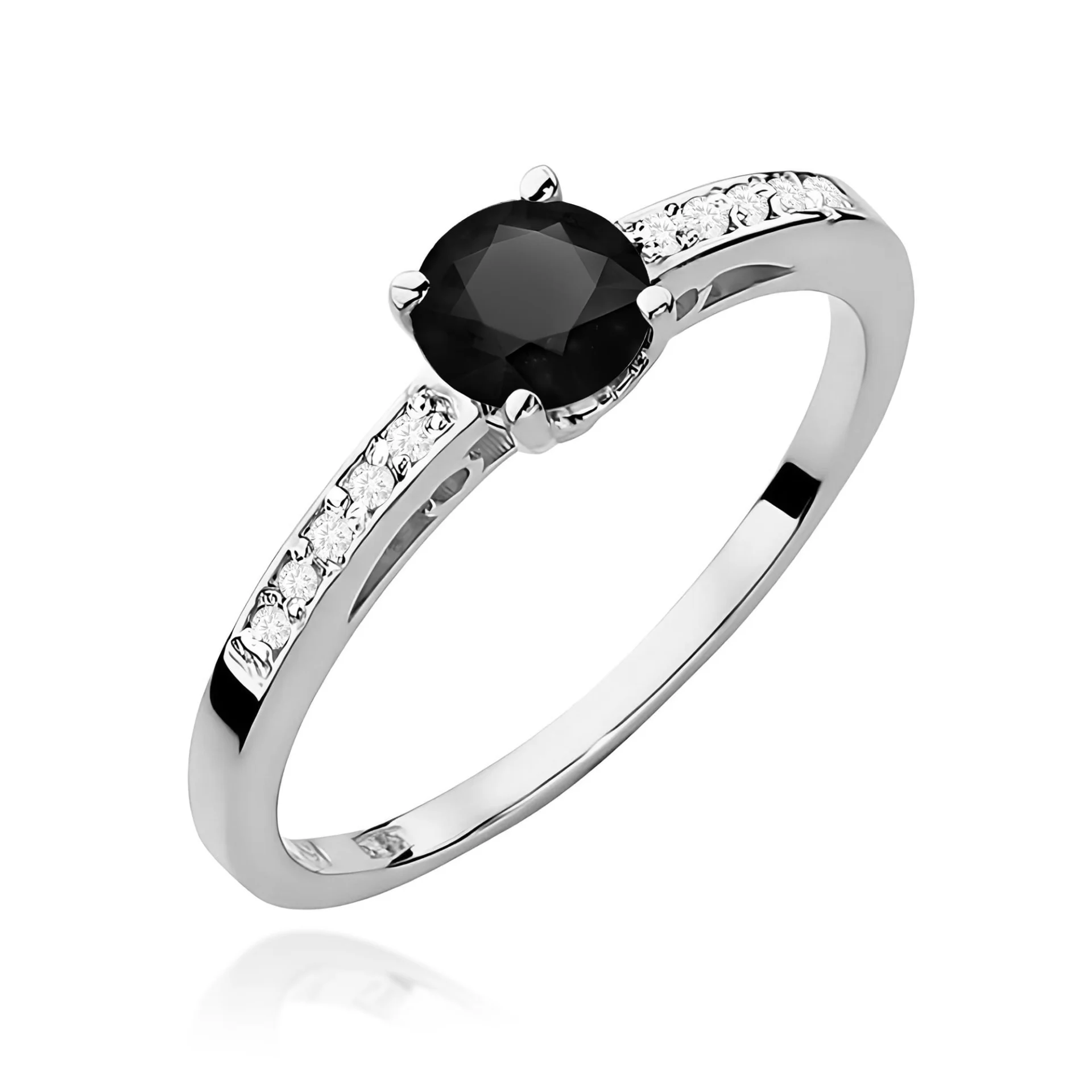 Pierścionek W0066 - Złoto Białe, 585, Czarny Diament