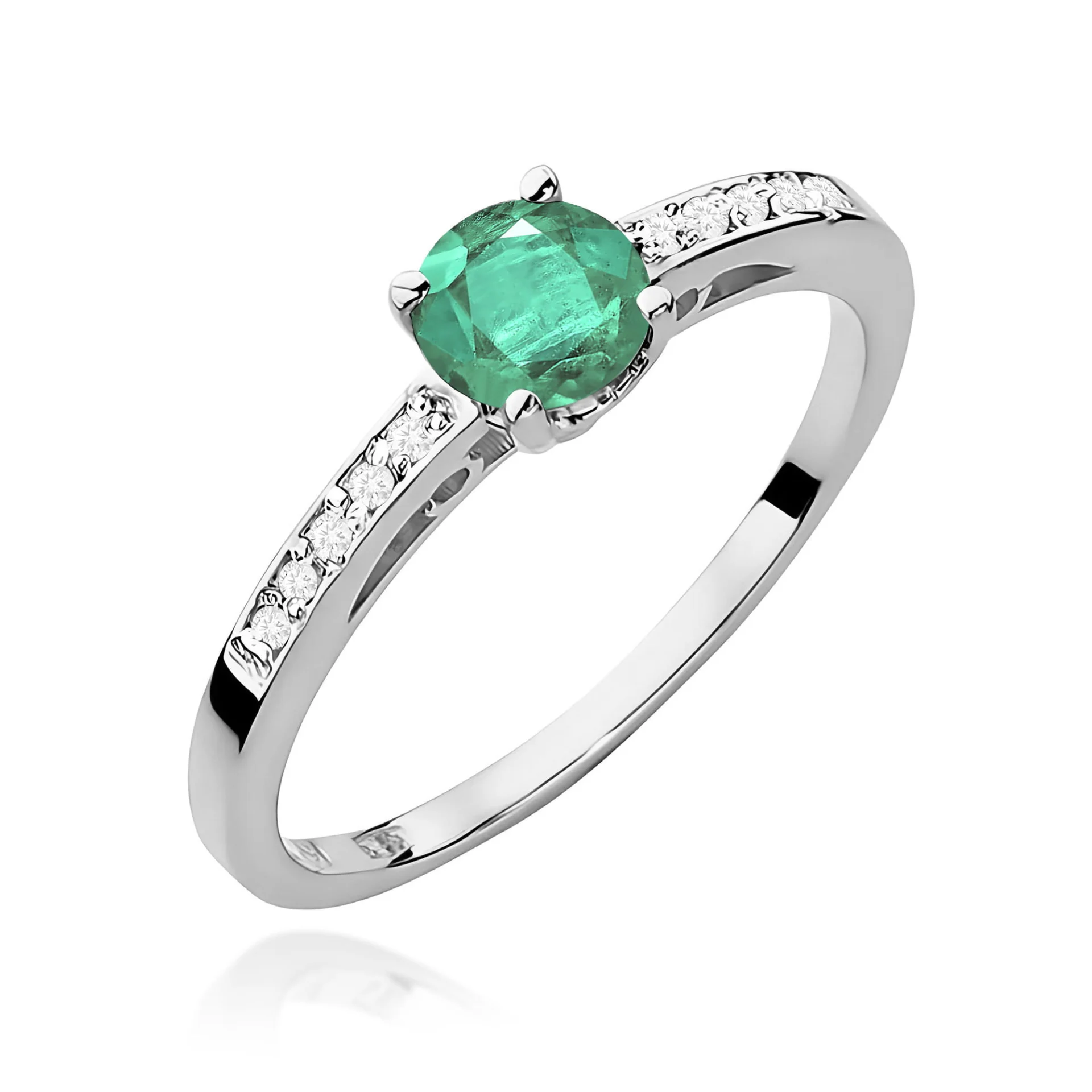 Pierścionek W0066 - Złoto Białe, 585, Szmaragd