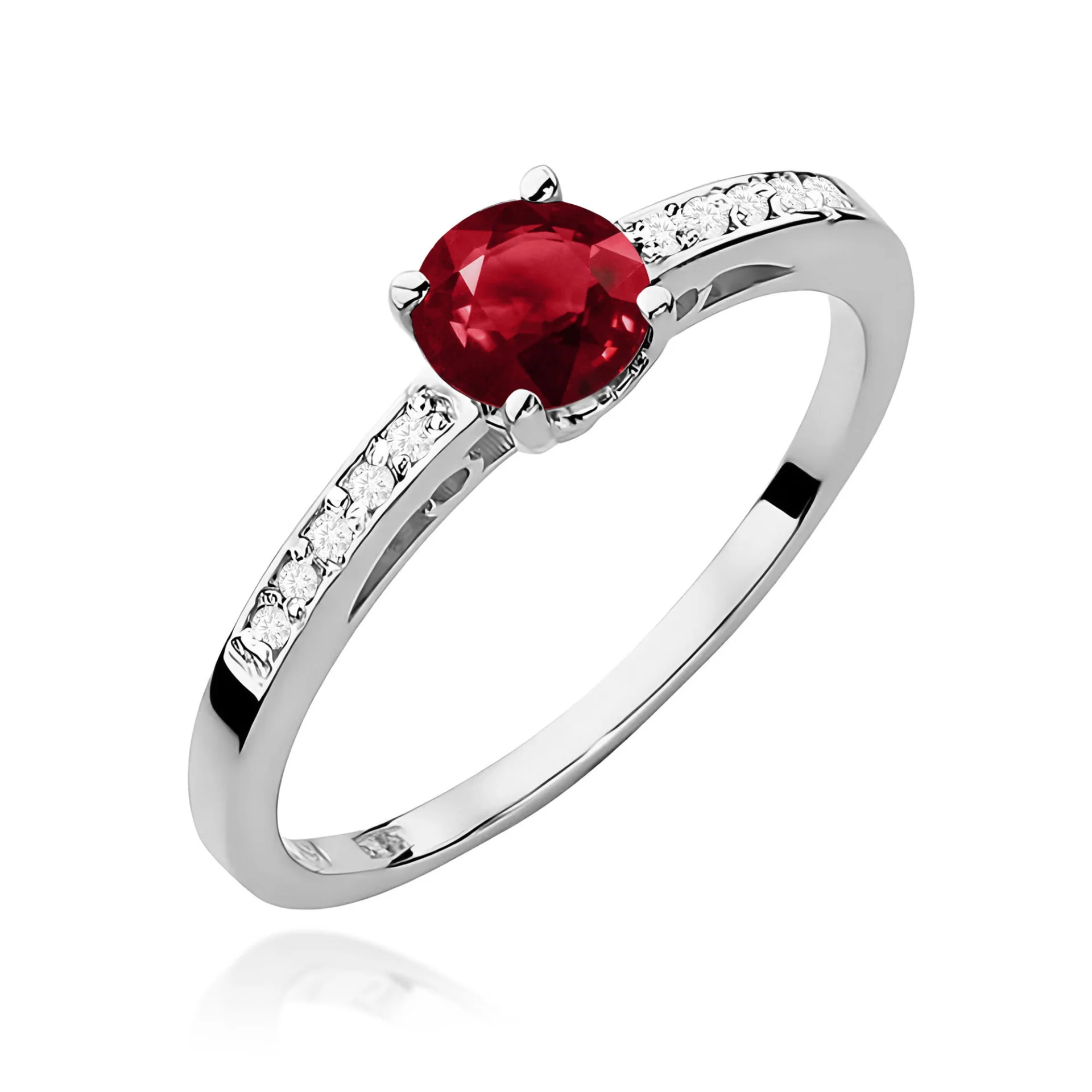 Pierścionek W0066 - Złoto Białe, 585, Granat