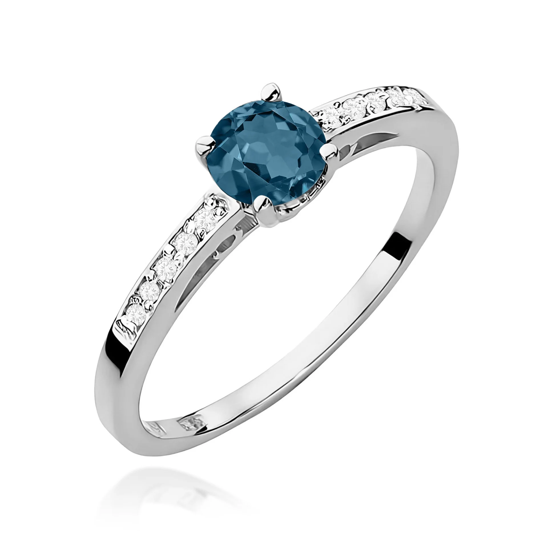 Pierścionek W0066 - Złoto Białe, 585, Topaz London Blue