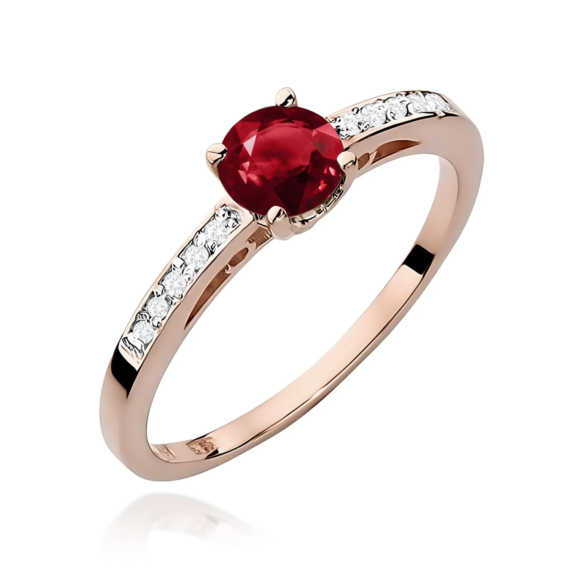 Pierścionek W0066 - Złoto Różowe, 585, Granat