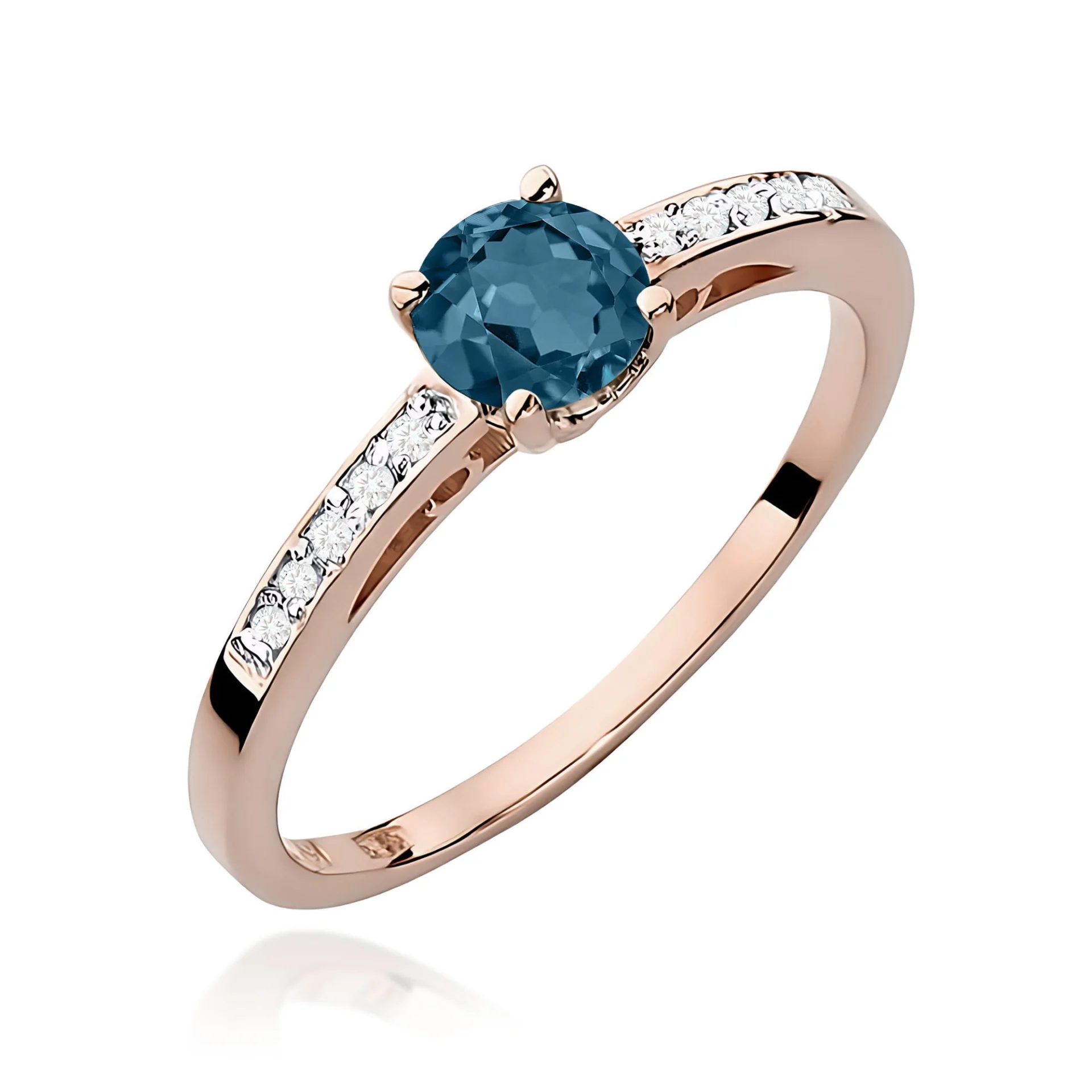 Pierścionek W0066 - Złoto Różowe, 585, Topaz London Blue
