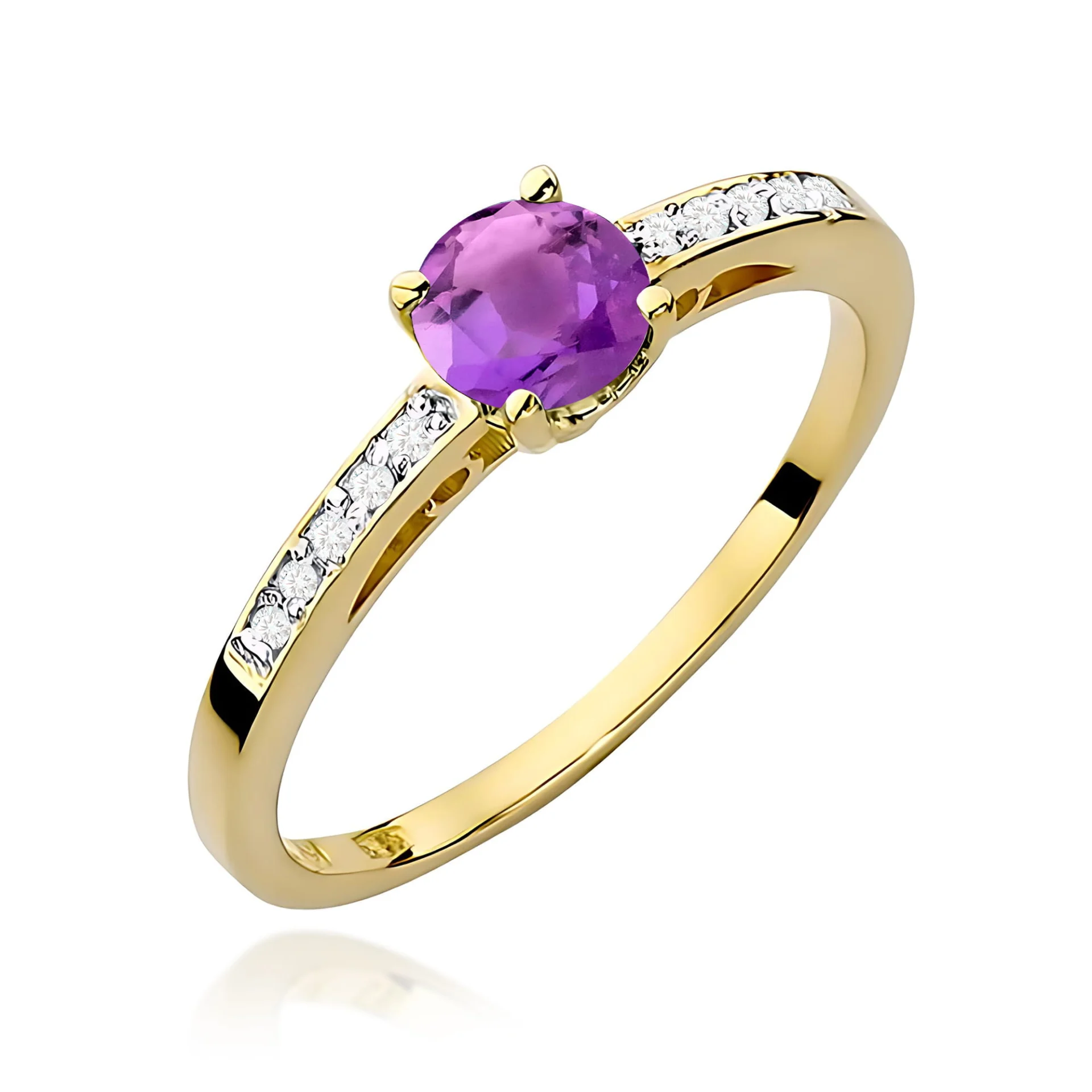 Pierścionek W0066 - Złoto Żółte, 585, Ametyst