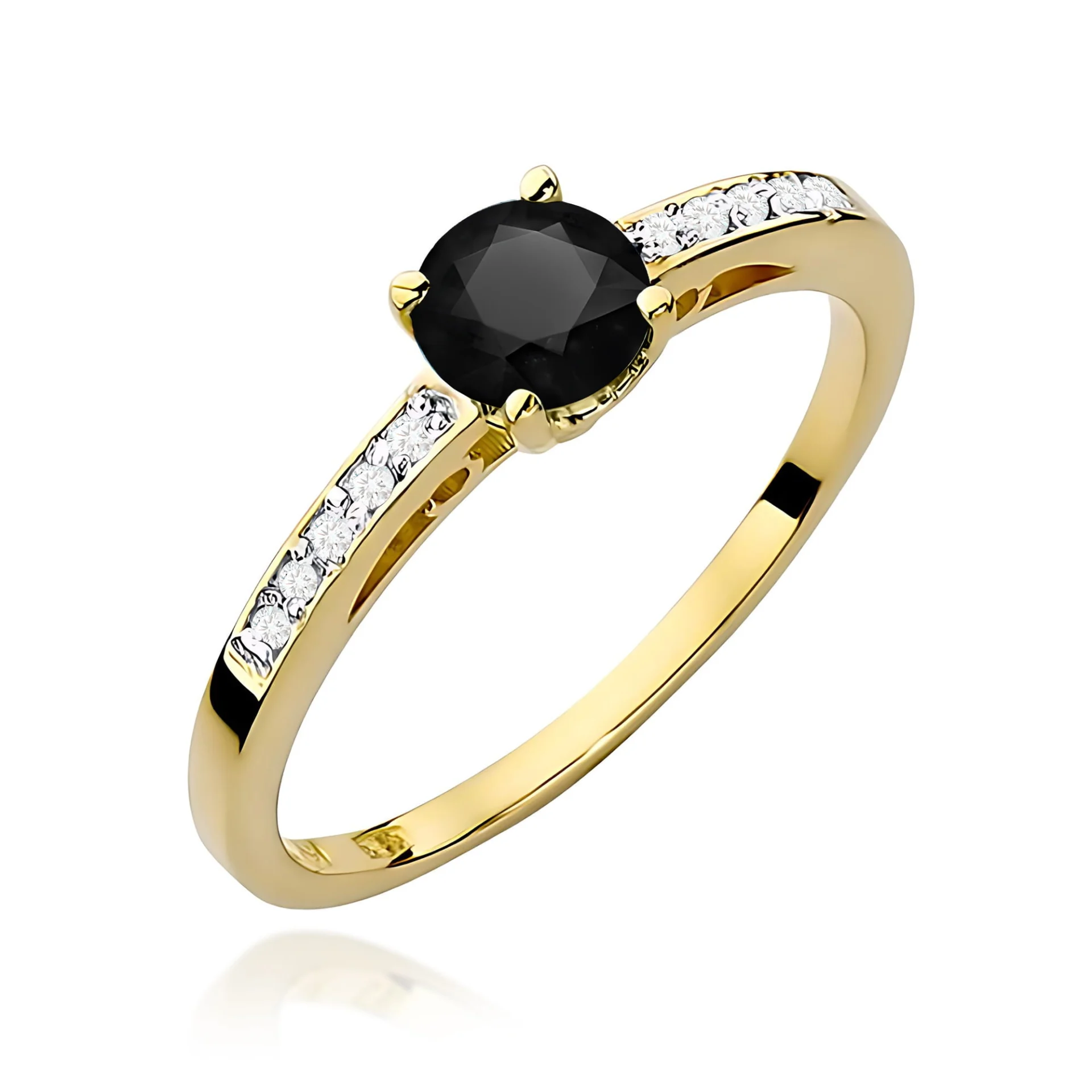 Pierścionek W0066 - Złoto Żółte, 585, Czarny Diament