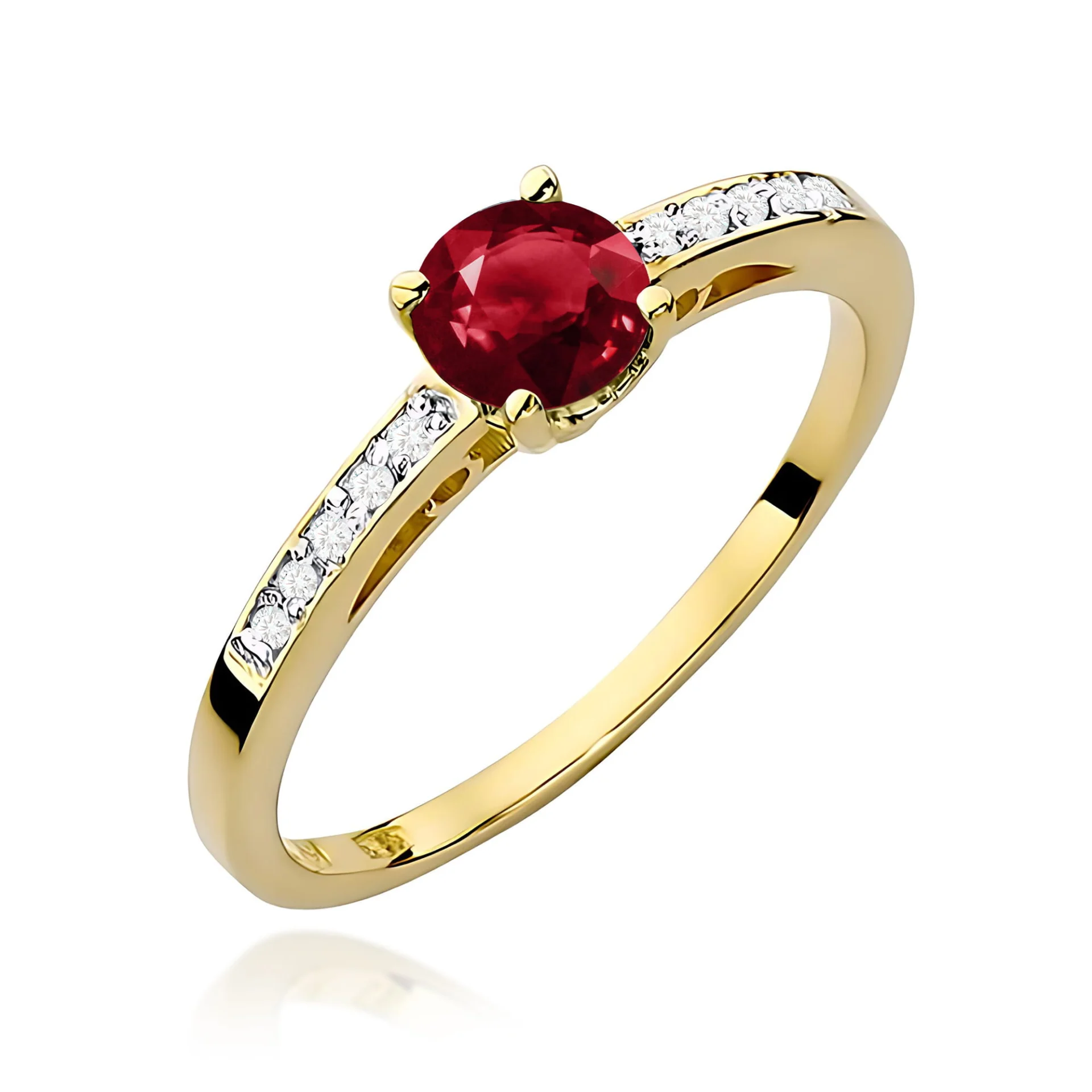 Pierścionek W0066 - Złoto Żółte, 585, Granat