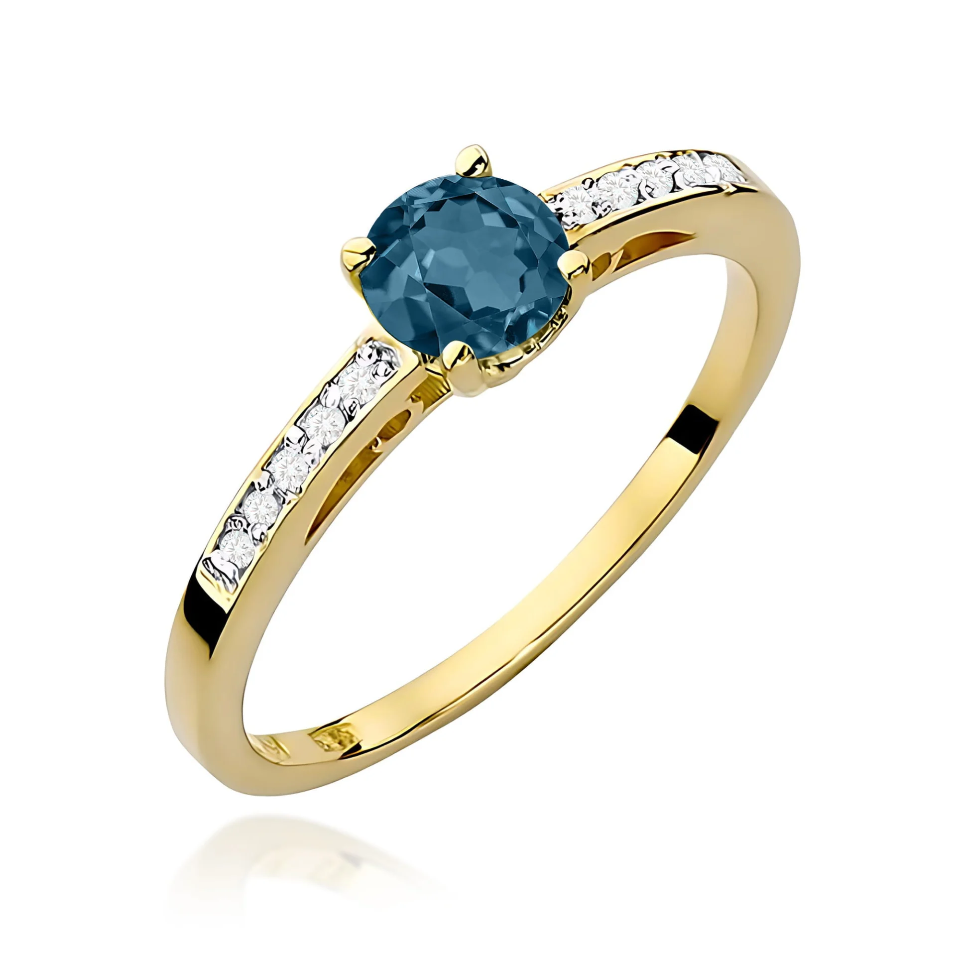 Pierścionek W0066 - Złoto Żółte, 585, Topaz London Blue