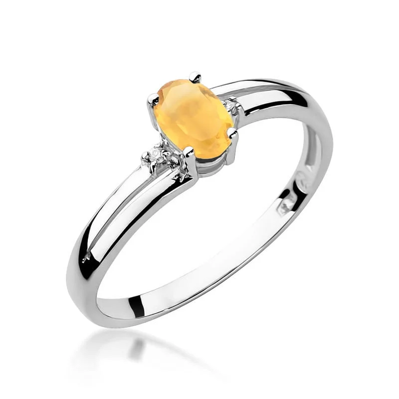 Pierścionek W0068 - Złoto Białe, 585, Cytryn