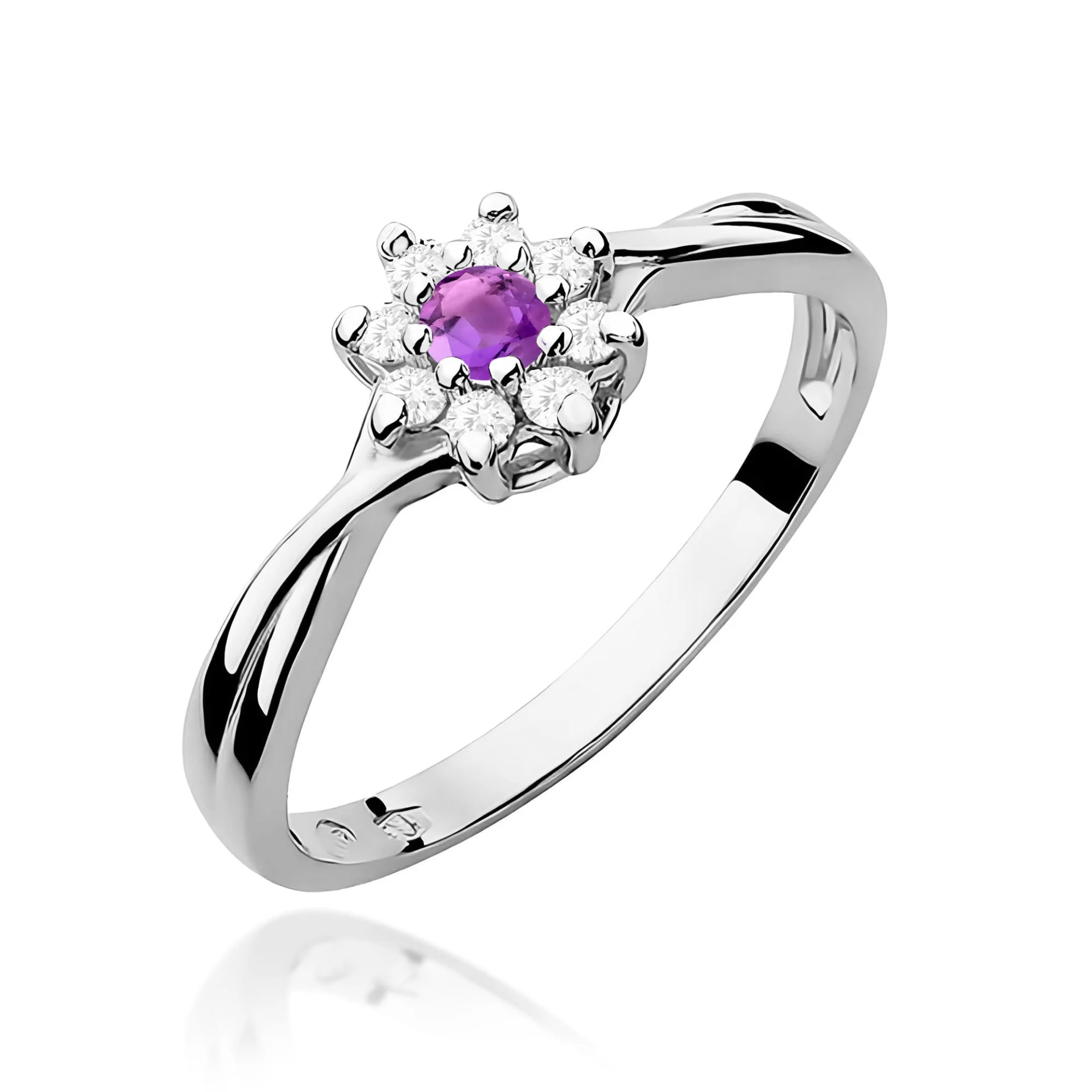 Pierścionek W0072 - Złoto Białe, 585, Ametyst