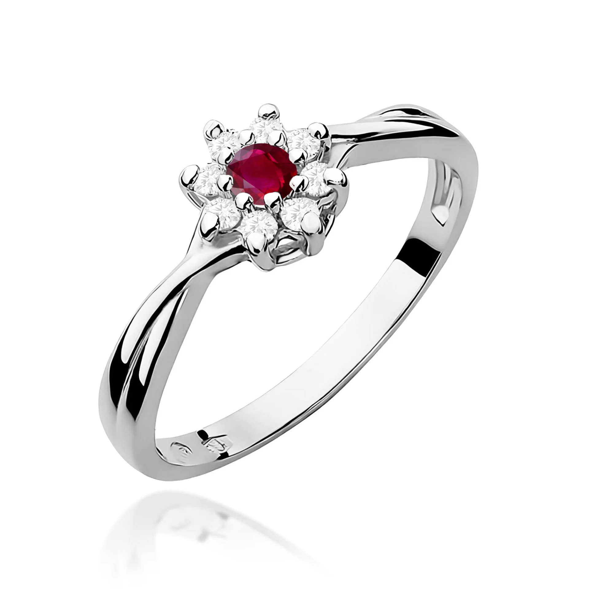 Pierścionek W0072 - Złoto Białe, 585, Rubin