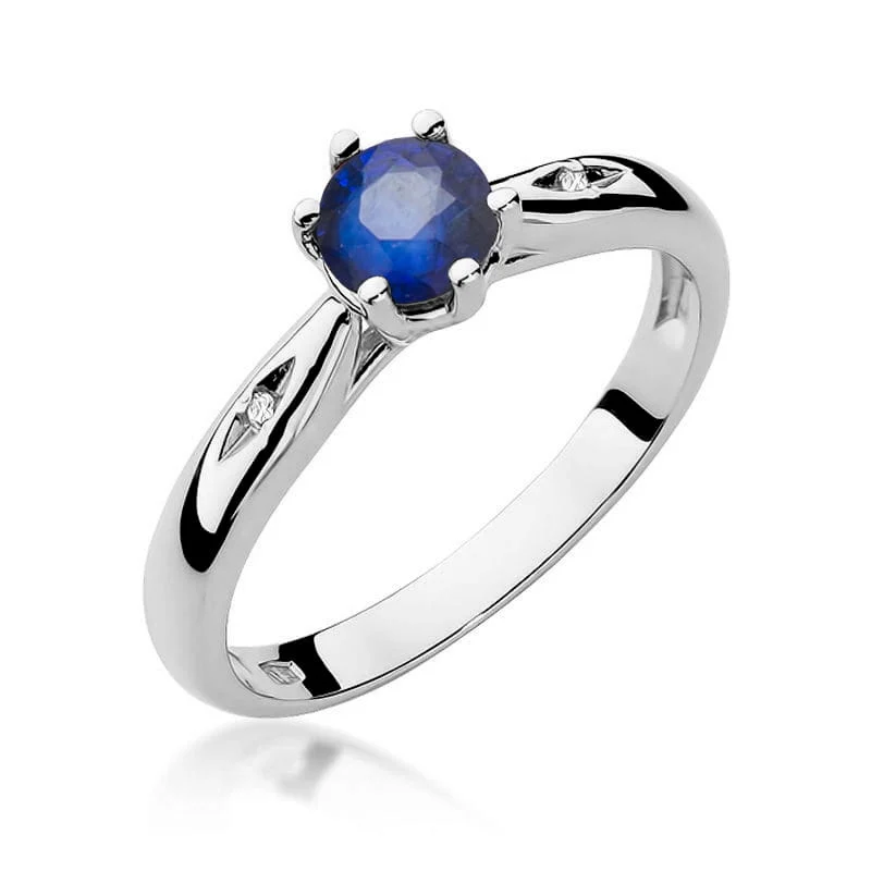 Pierścionek W0074 - Złoto Białe, 585, Szafir, Diament