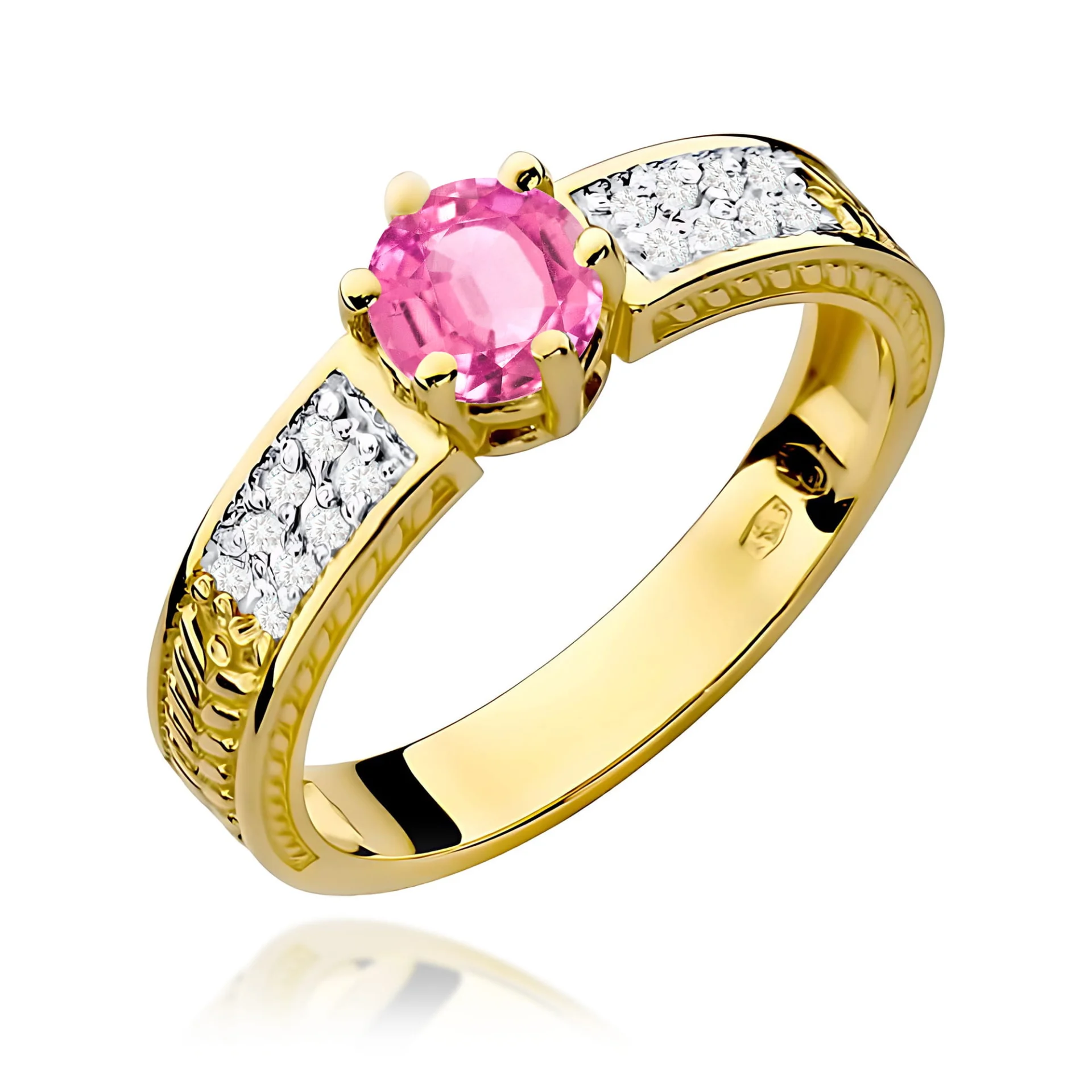 Pierścionek W0075 - Złoto Żółte, 585, Różowy Topaz