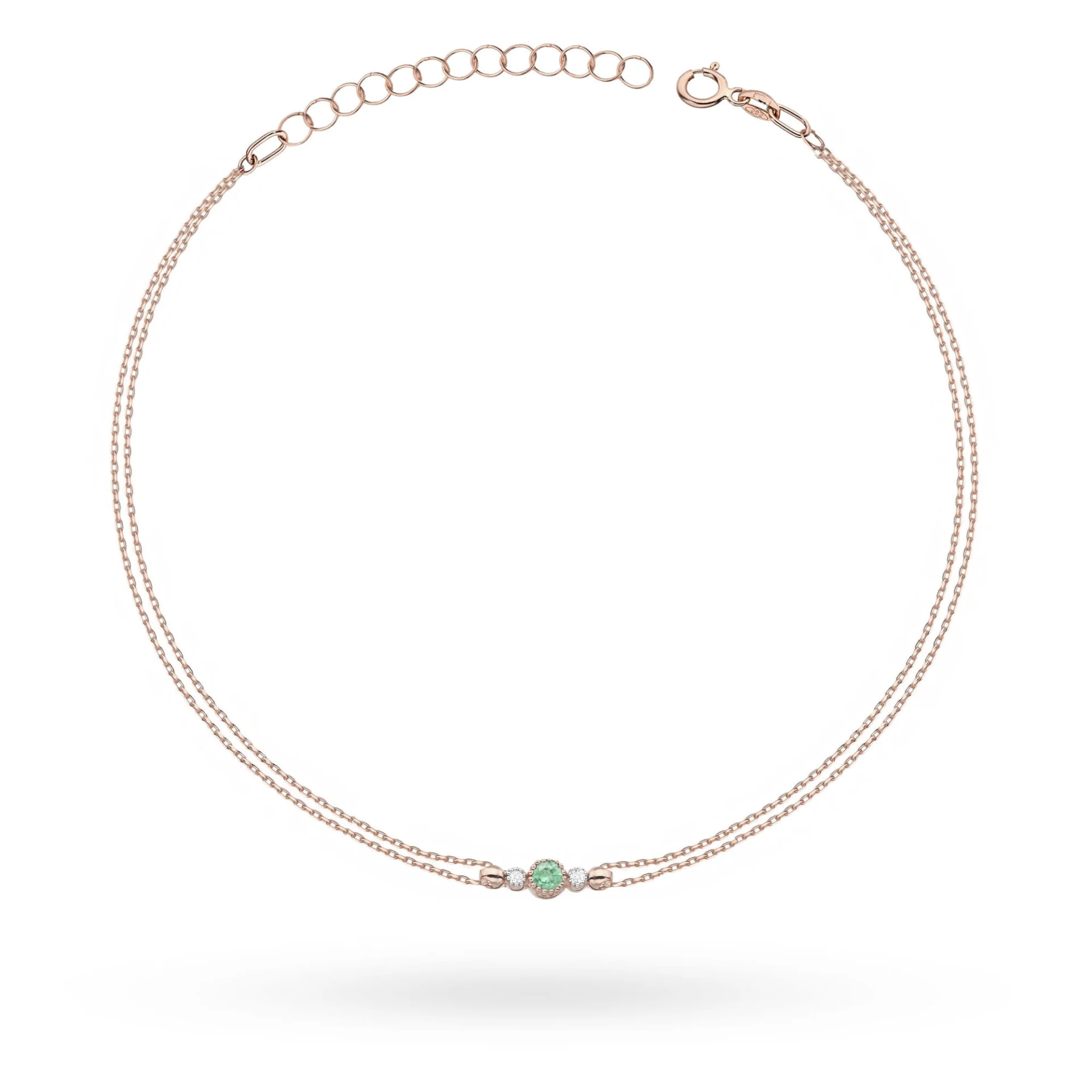 Bransoletka B0003 - Złoto Różowe, 585, Szmaragd, 0.15ct, Diament