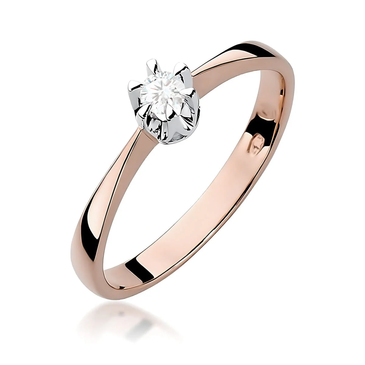 Pierścionek W0111 - Złoto Różowe, 585, Diament, 0.10ct