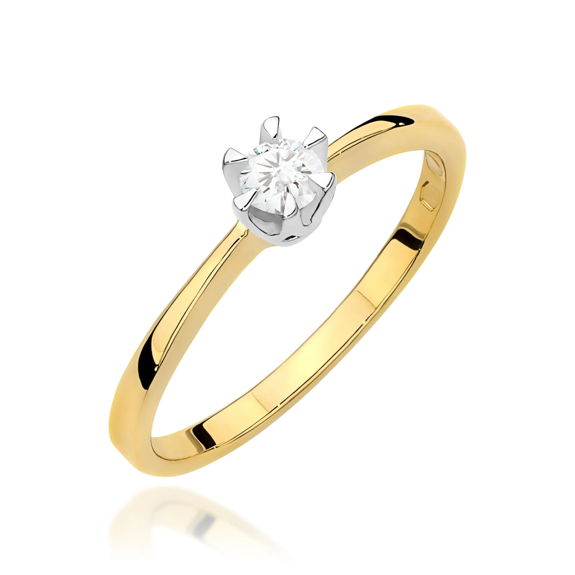 Pierścionek W0111 - Złoto Żółte, 585, Diament, 0.15ct
