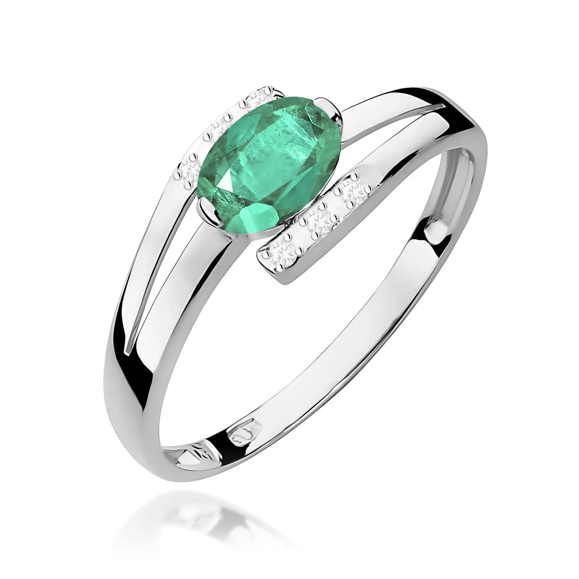 Pierścionek W0119 - Złoto Białe, 585, Szmaragd
