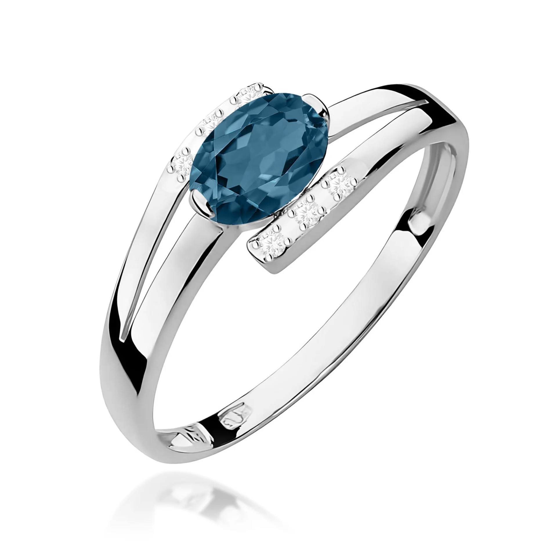 Pierścionek W0119 - Złoto Białe, 585, Topaz London Blue