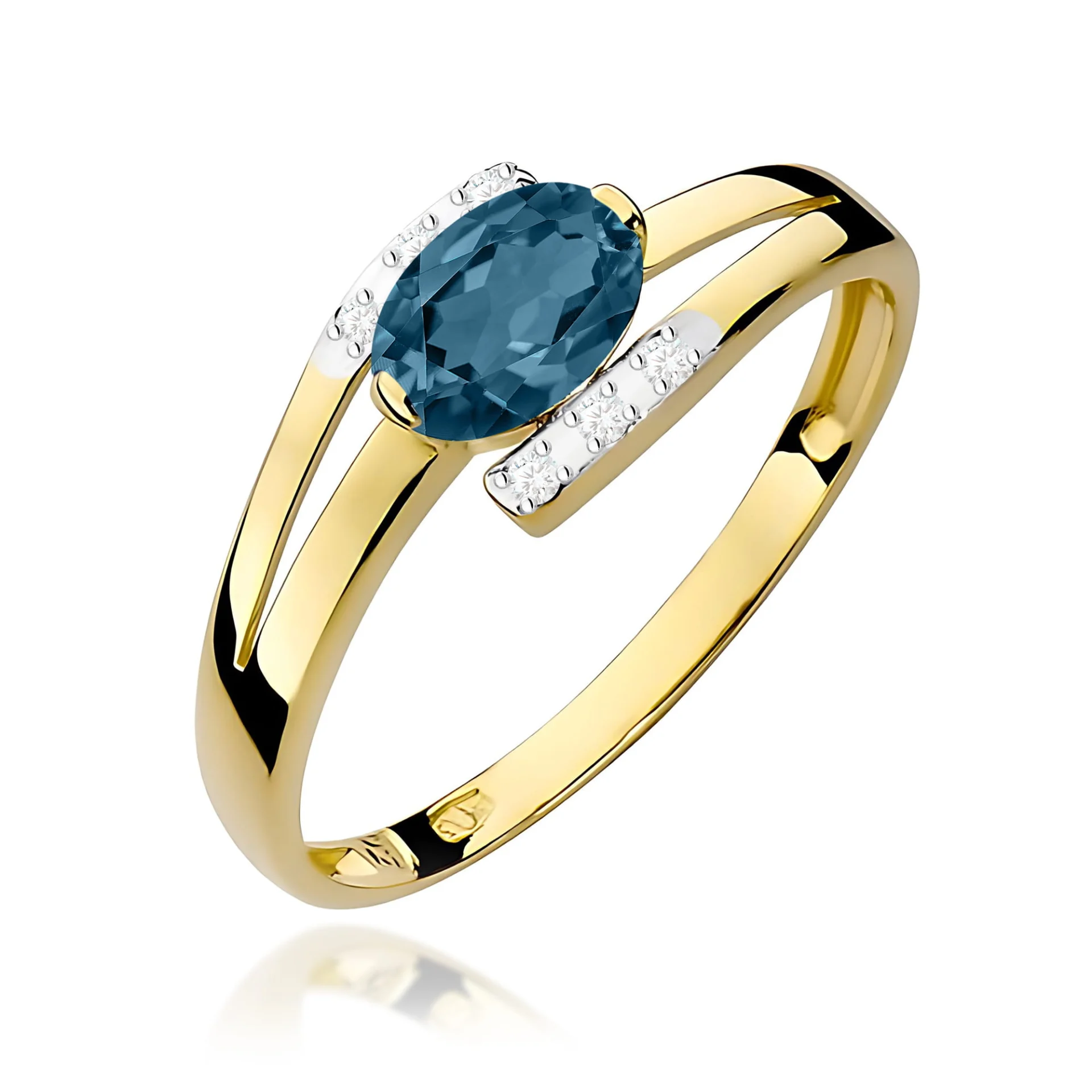 Pierścionek W0119 - Złoto Żółte, 585, Topaz London Blue