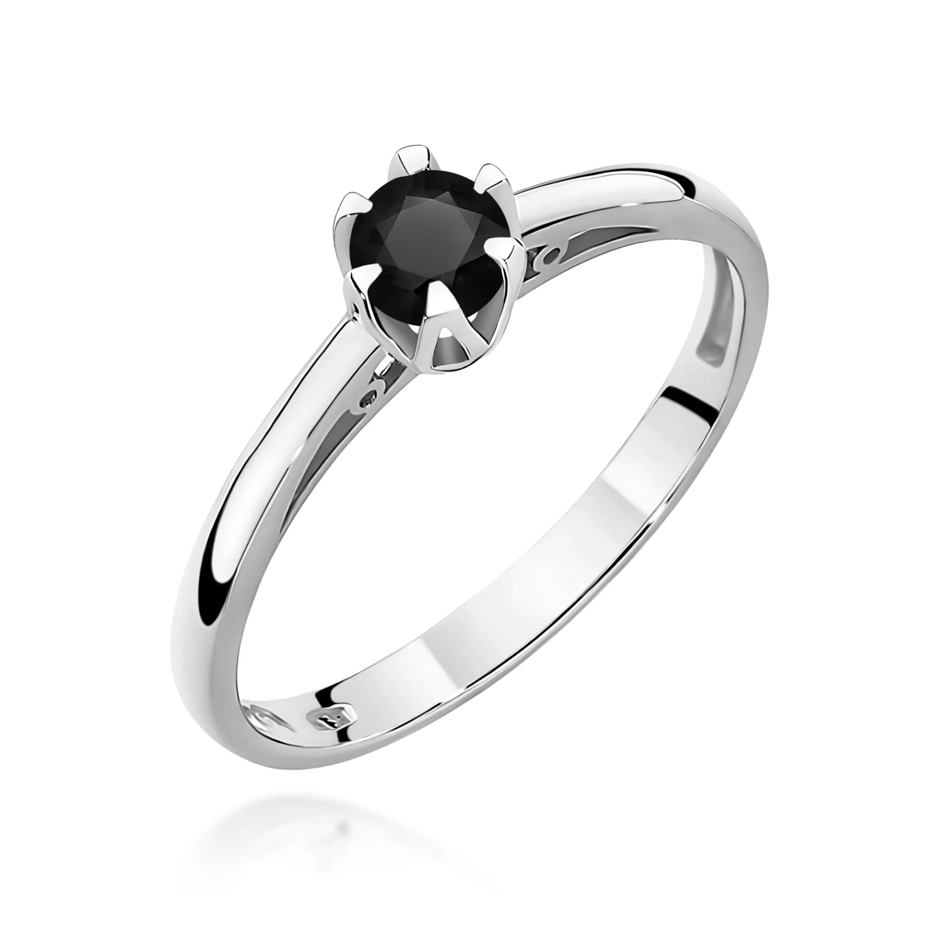 Pierścionek W0133 - Złoto Białe, 585, Czarny Diament