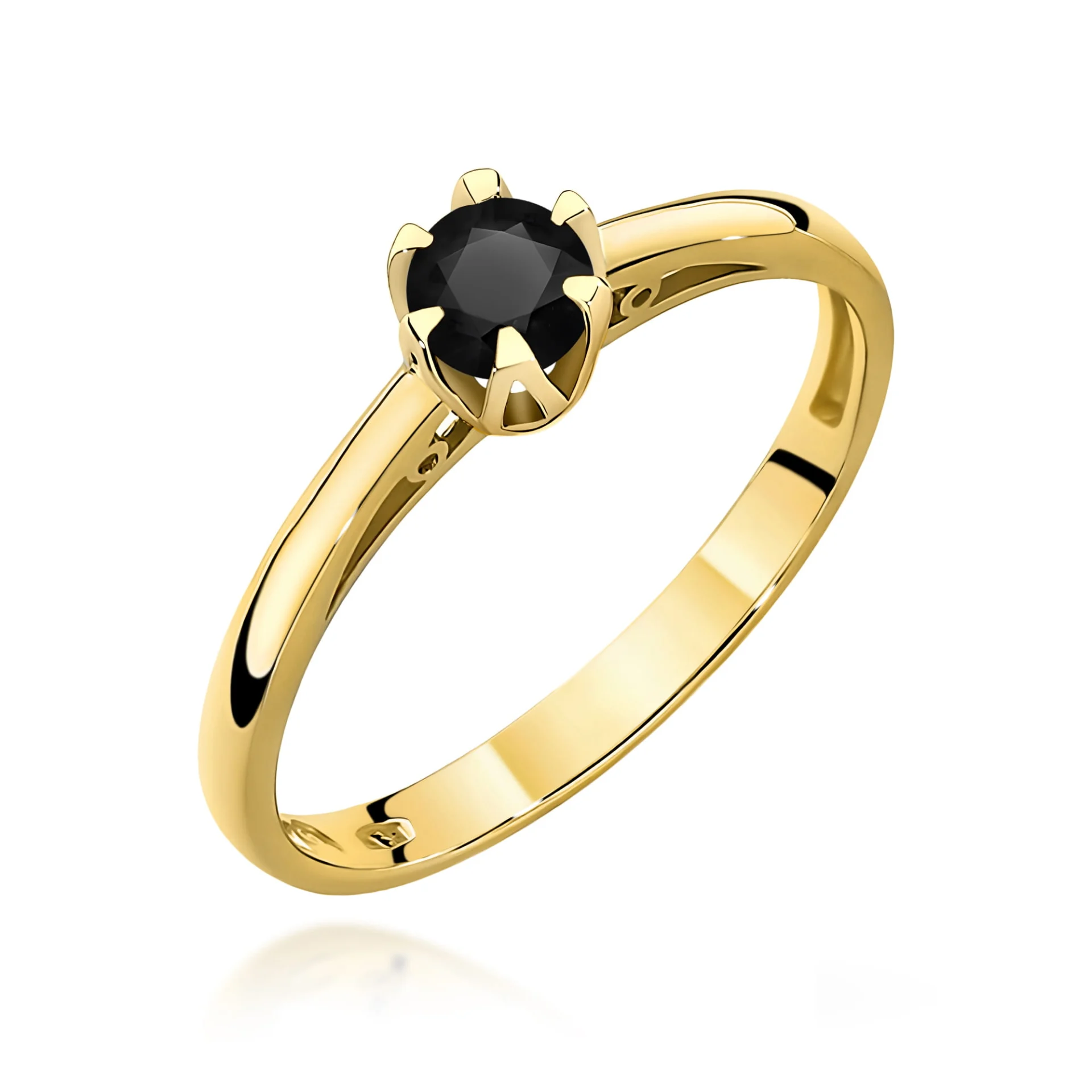 Pierścionek W0133 - Złoto Żółte, 585, Czarny Diament