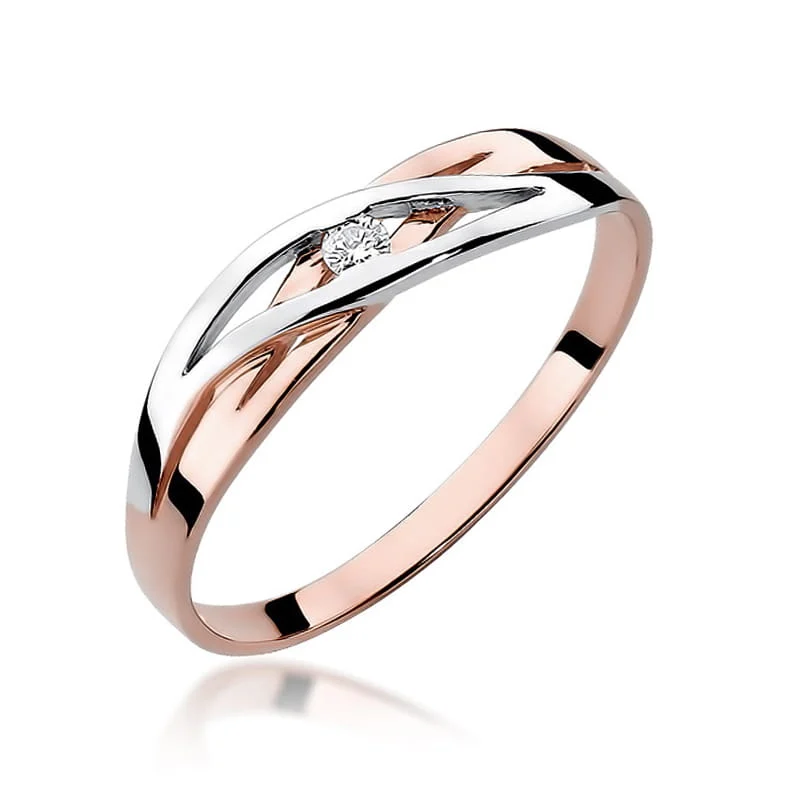 Pierścionek W0156 - Złoto Różowe, 585, Diament, 0.05ct