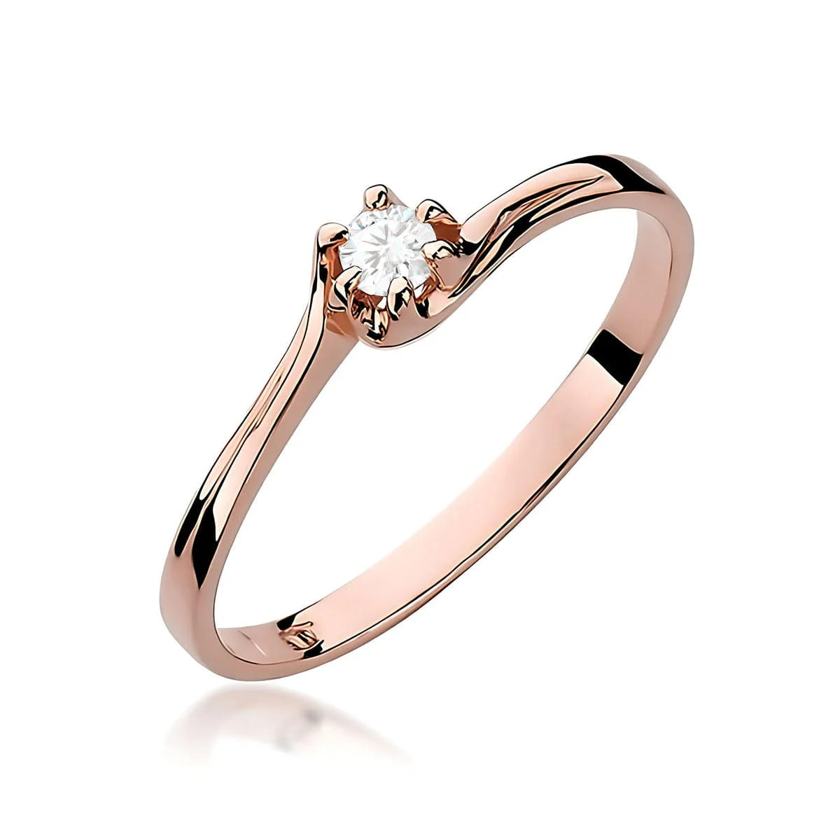 Pierścionek W0163 - Złoto Różowe, 585, Diament, 0.10ct