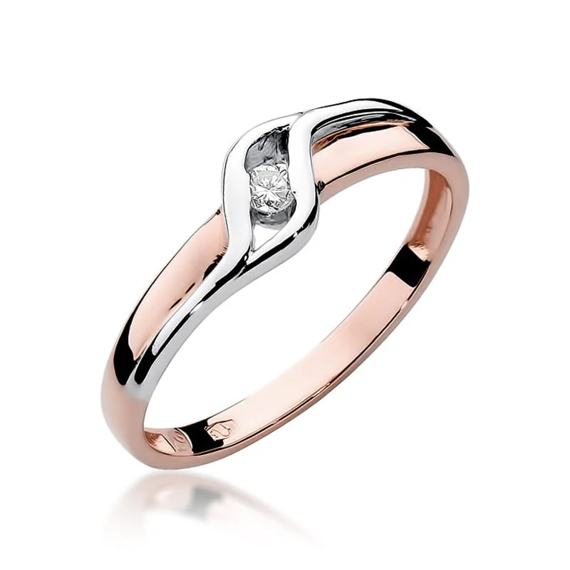 Pierścionek W0178 - Złoto Różowe, 585, Diament, 0.04ct
