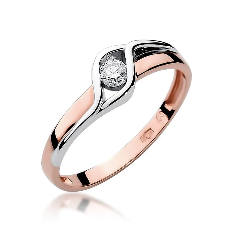 Pierścionek W0178 - Złoto Różowe, 585, Diament, 0.10ct
