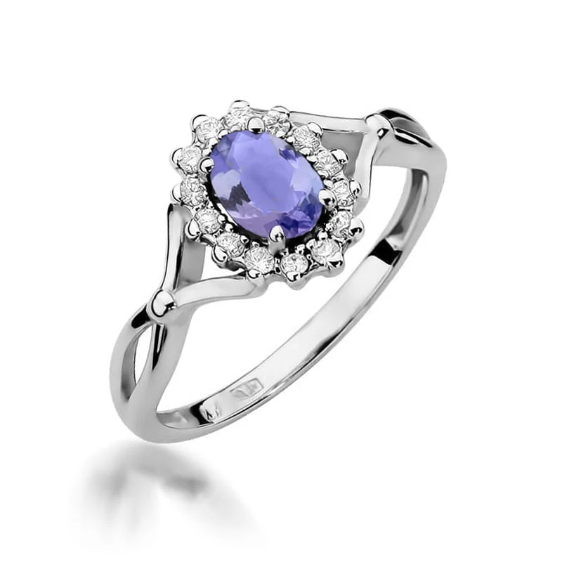 Pierścionek W0182 - Złoto Białe, 585, Tanzanit, 0.40ct, Diament
