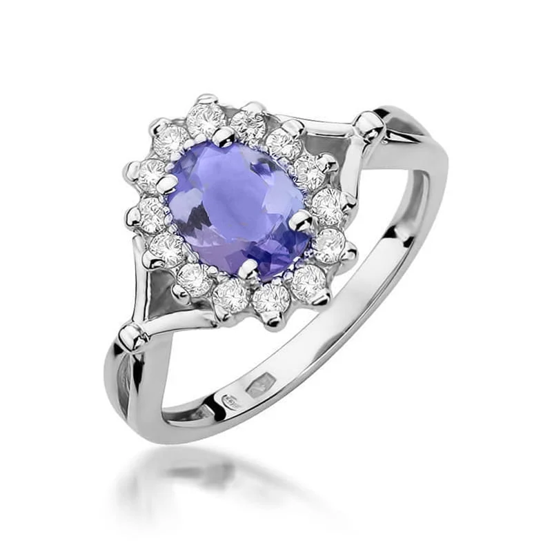 Pierścionek W0182 - Złoto Białe, 585, Tanzanit, 0.70ct, Diament