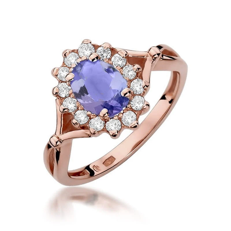 Pierścionek W0182 - Złoto Różowe, 585, Tanzanit, 0.70ct, Diament