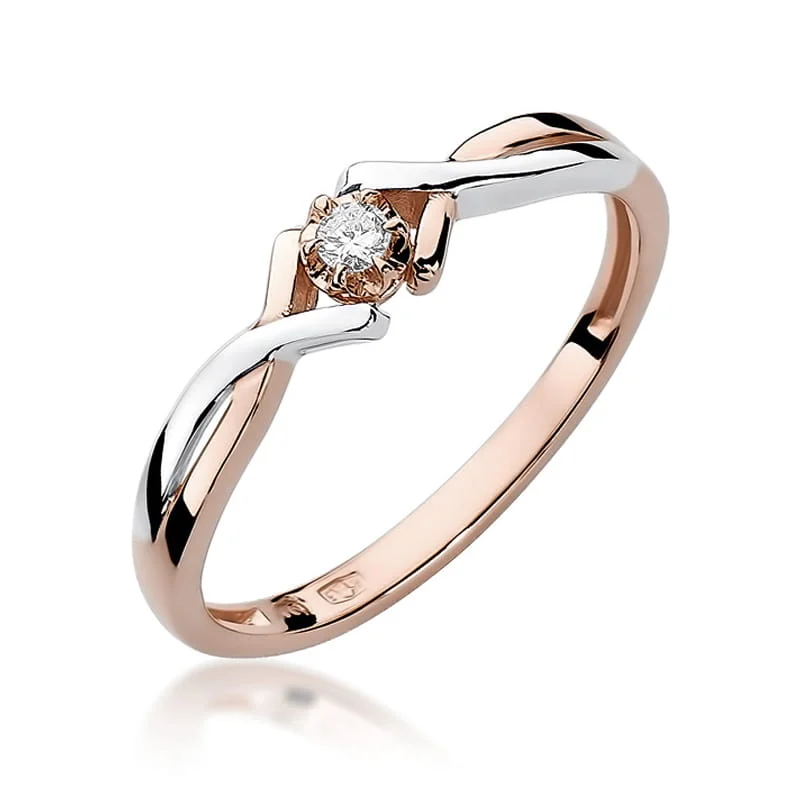 Pierścionek W0190 - Złoto Różowe, 585, Diament, 0.08ct