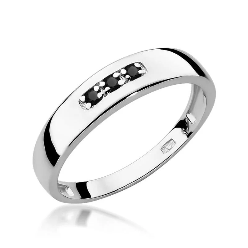 Pierścionek W0235 - Złoto Białe, 585, Czarny Diament