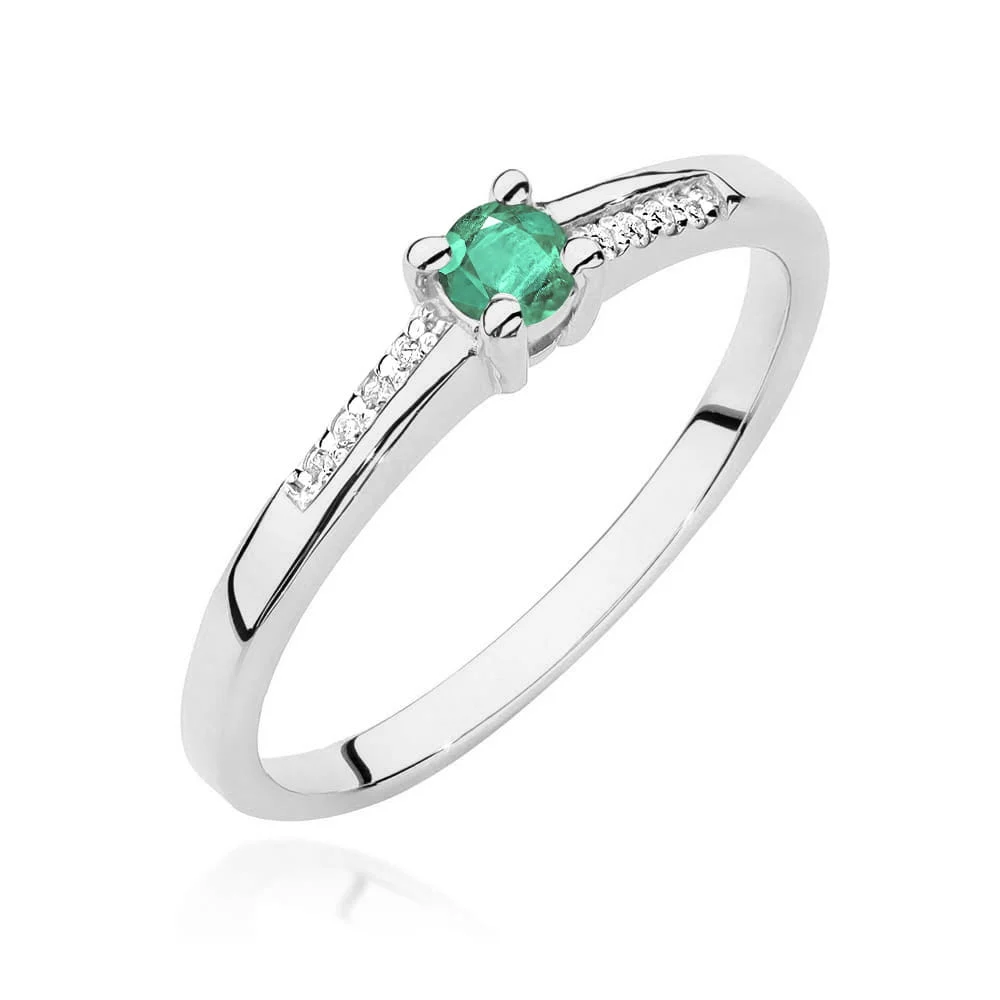 Pierścionek W0258 - Złoto Białe, 585, Szmaragd