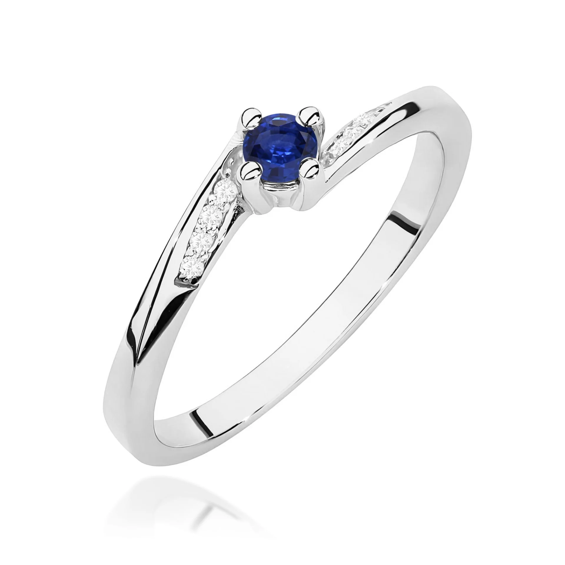 Pierścionek W0262 - Złoto Białe, 585, Szafir, 0.15ct