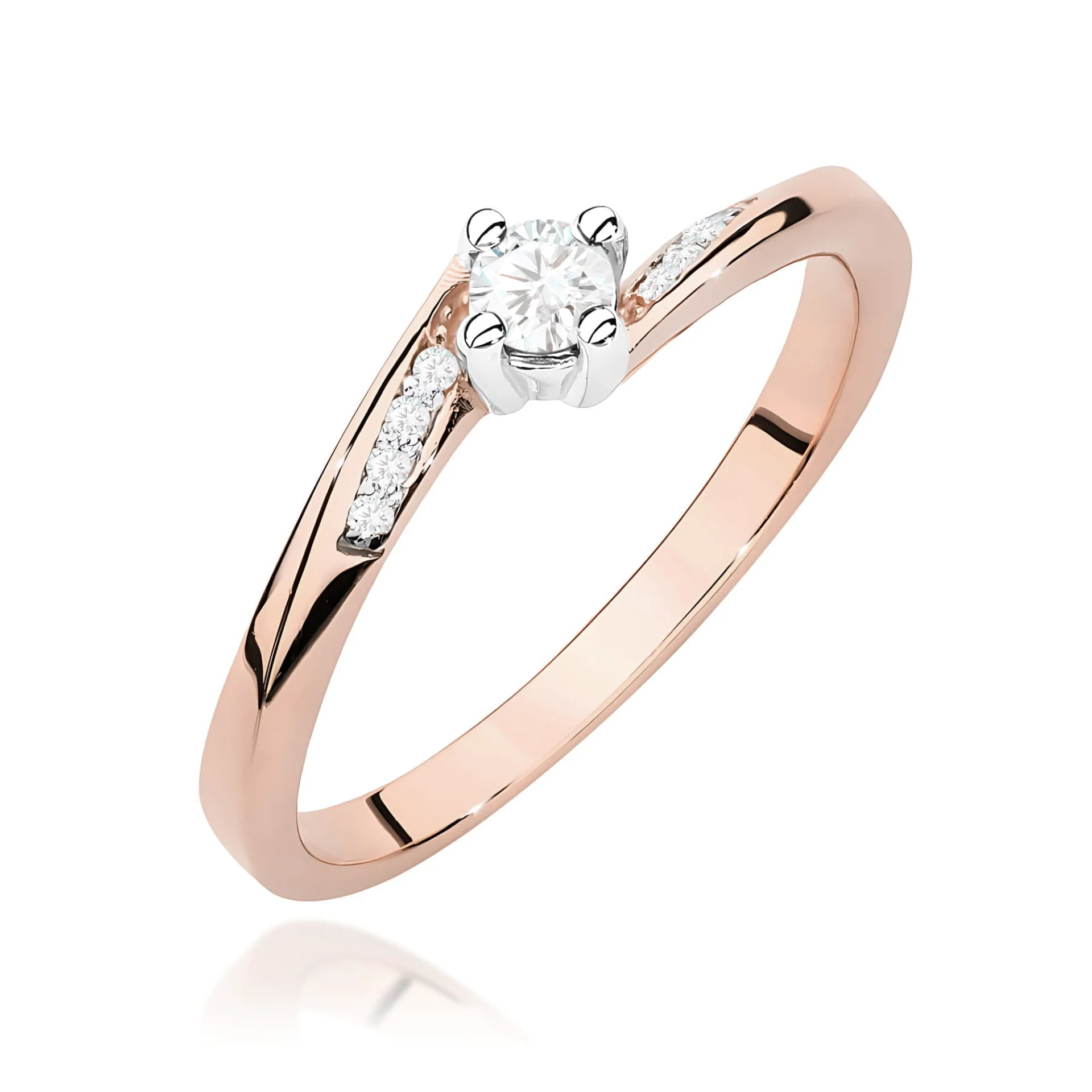 Pierścionek W0262 - Złoto Różowe, 585, Diament, 0.10ct