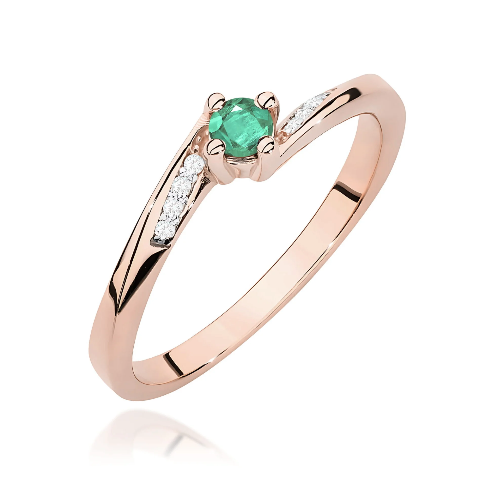 Pierścionek W0262 - Złoto Różowe, 585, Szmaragd, 0.15ct