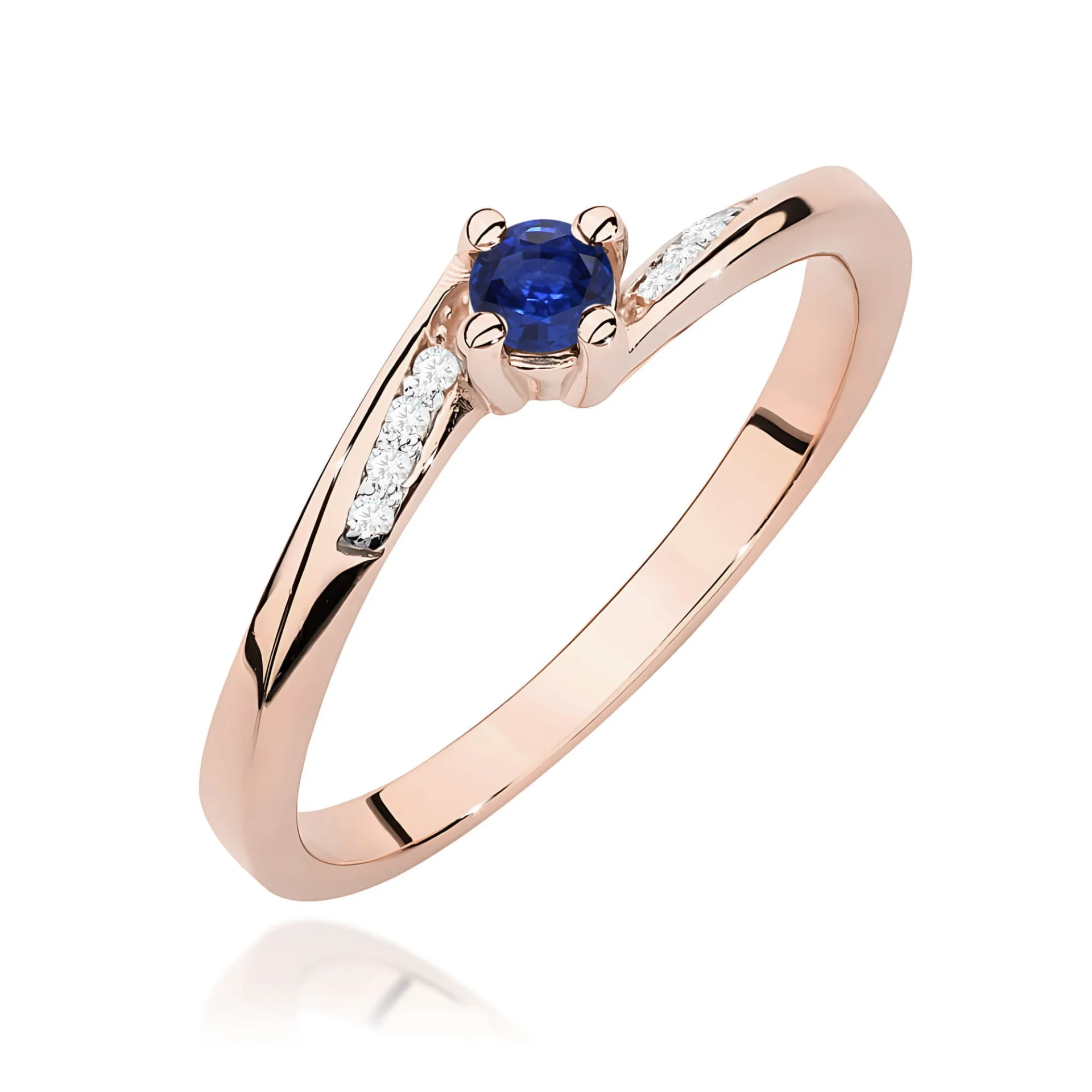 Pierścionek W0262 - Złoto Różowe, 585, Szafir, 0.15ct