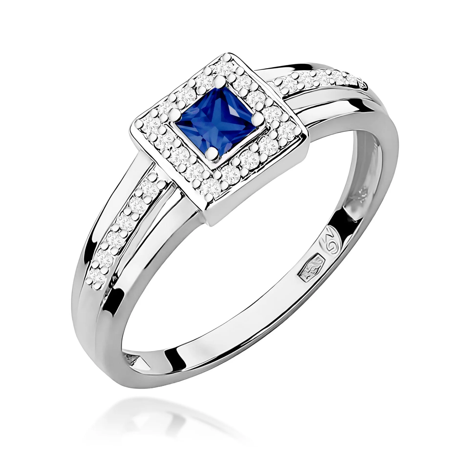 Pierścionek W0271 - Złoto Białe, 585, Szafir