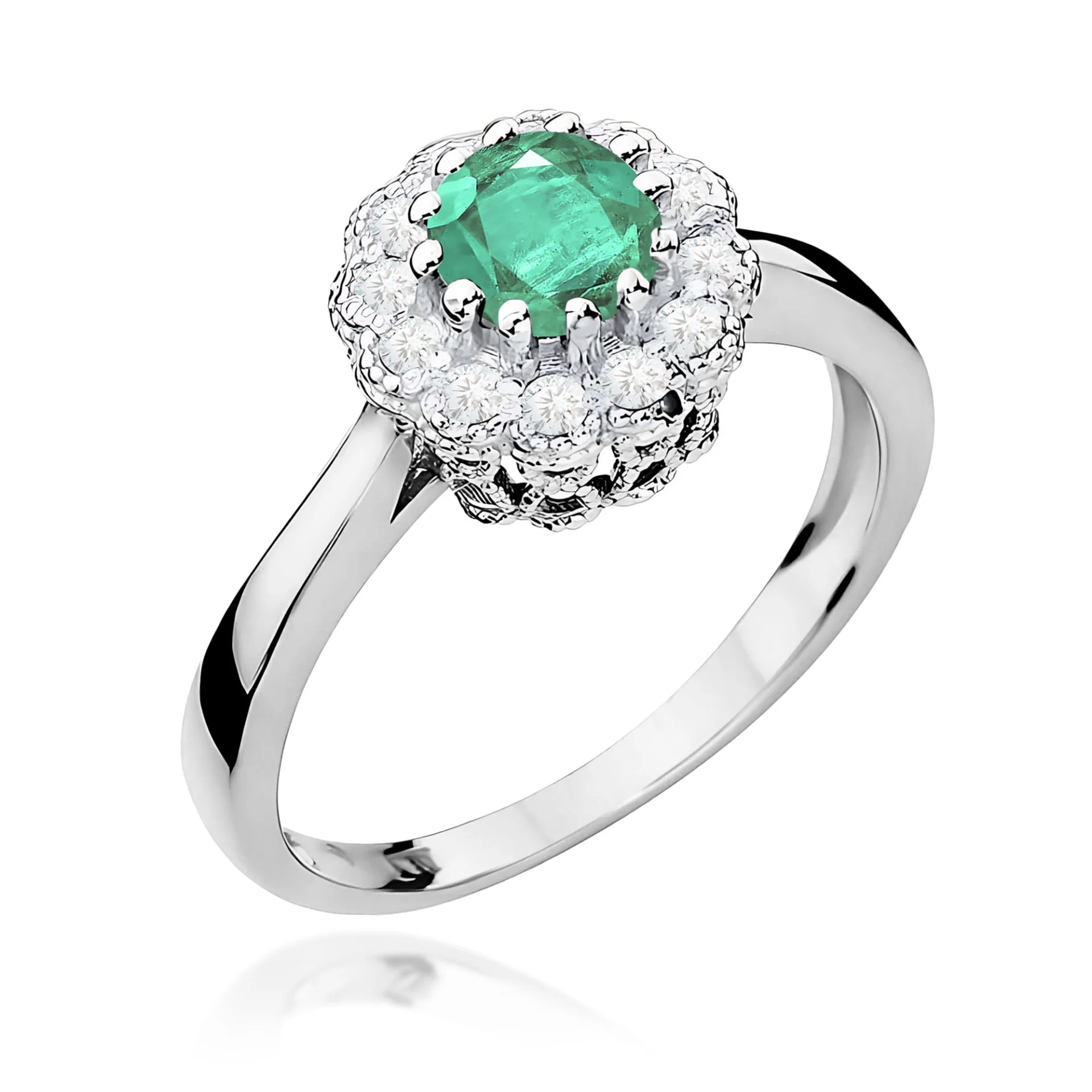 Pierścionek W0284 - Złoto Białe, 585, Szmaragd