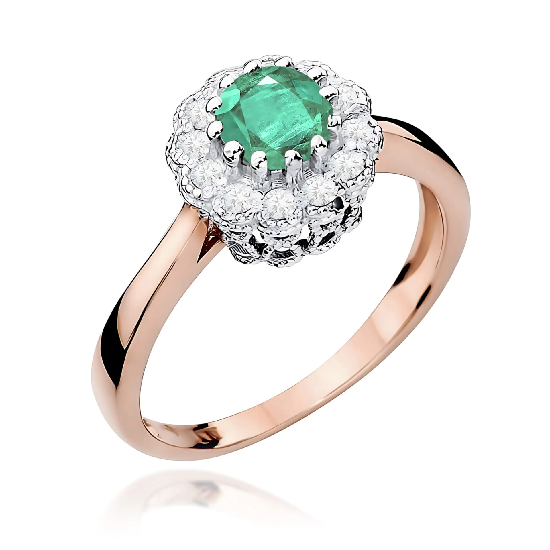 Pierścionek W0284 - Złoto Różowe, 585, Szmaragd