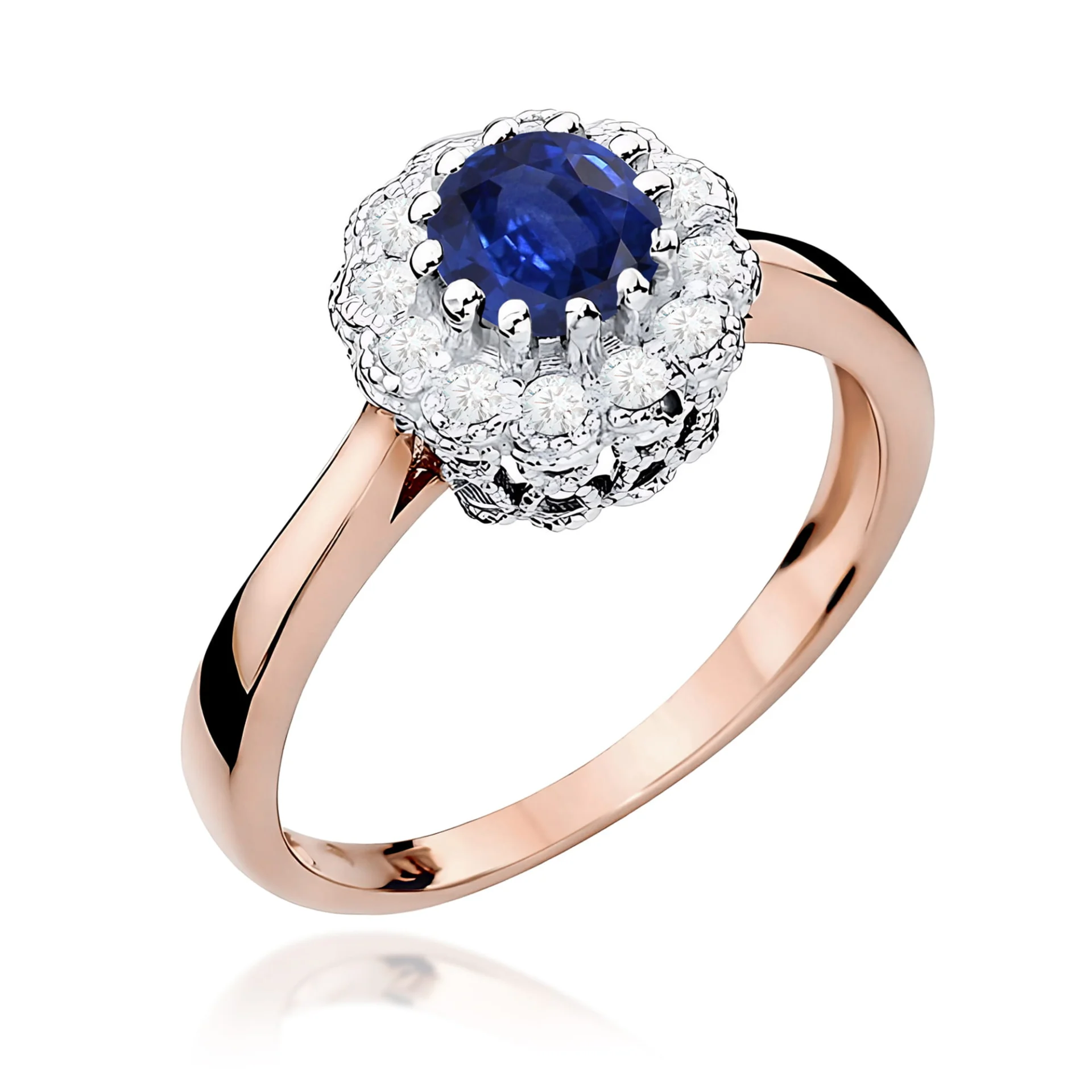 Pierścionek W0284 - Złoto Różowe, 585, Szafir